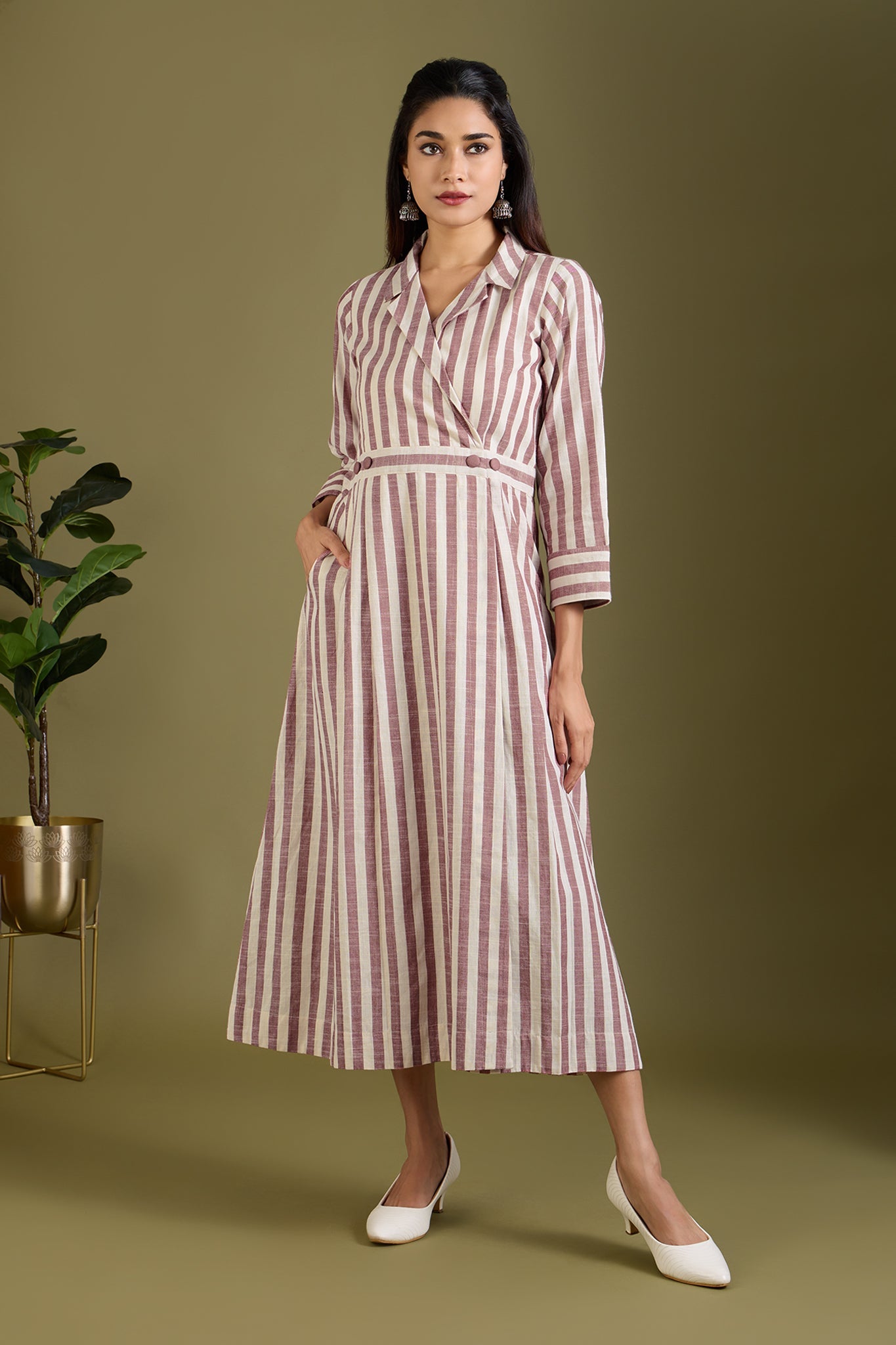 Maati Craft Mauve & Moon Bands Long Trench Dress