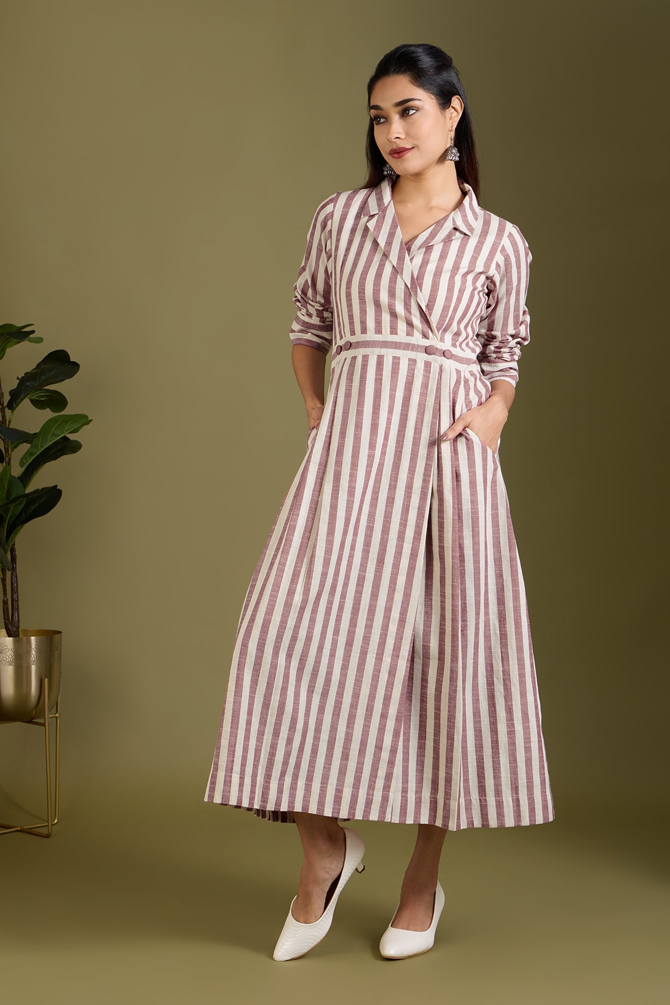 Maati Craft Mauve & Moon Bands Long Trench Dress