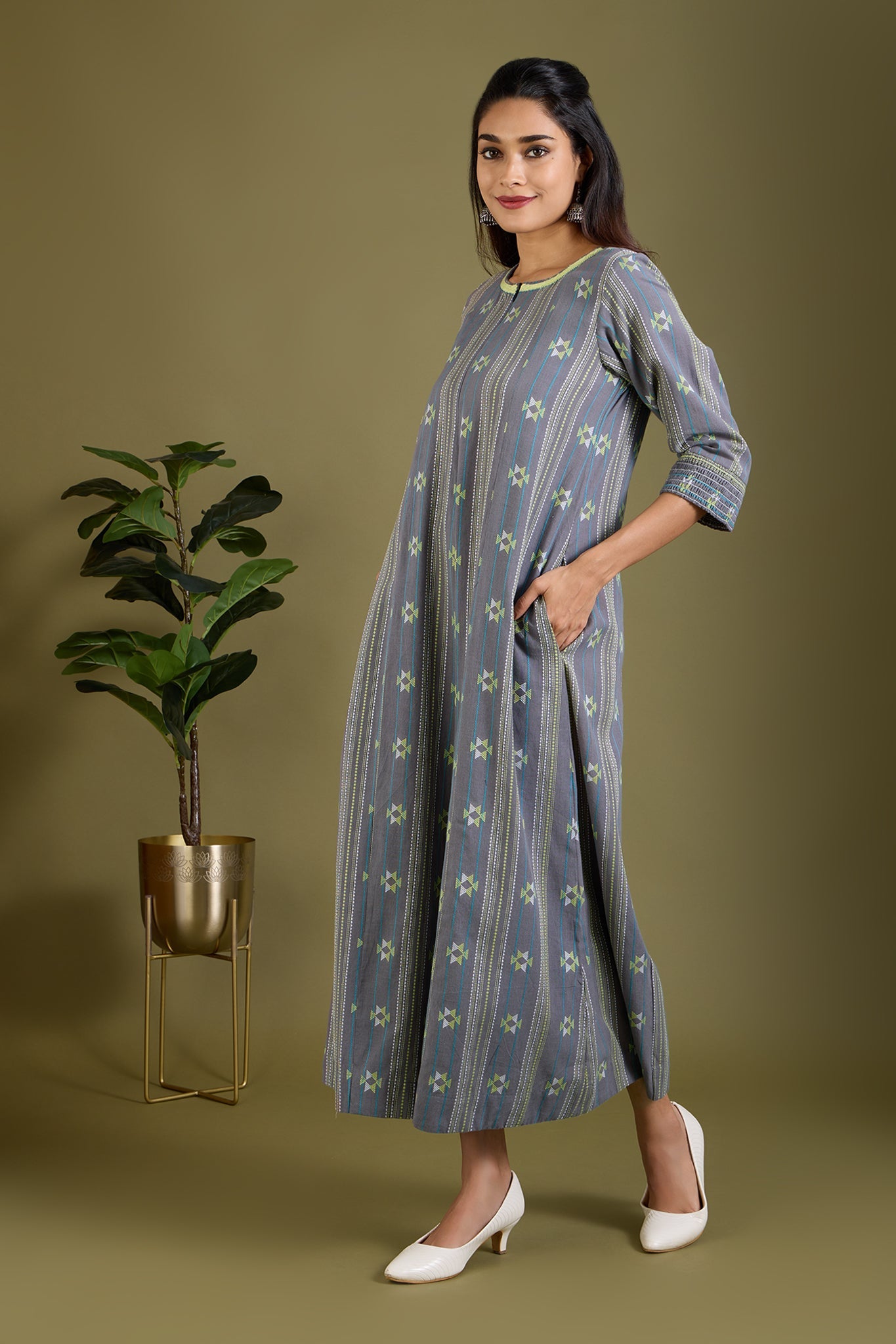 Maati Craft Soft Grey Bloom Jumpsuit with Pockets