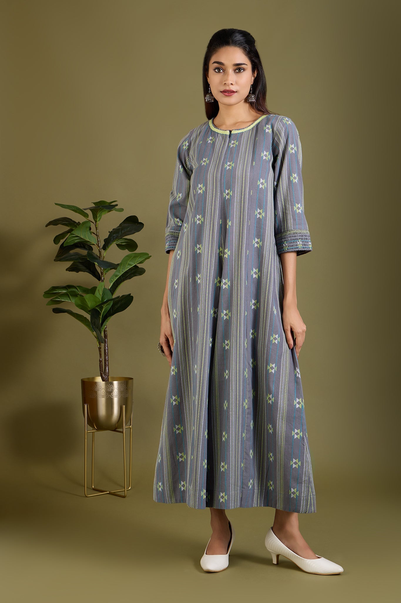 Maati Craft Soft Grey Bloom Jumpsuit with Pockets