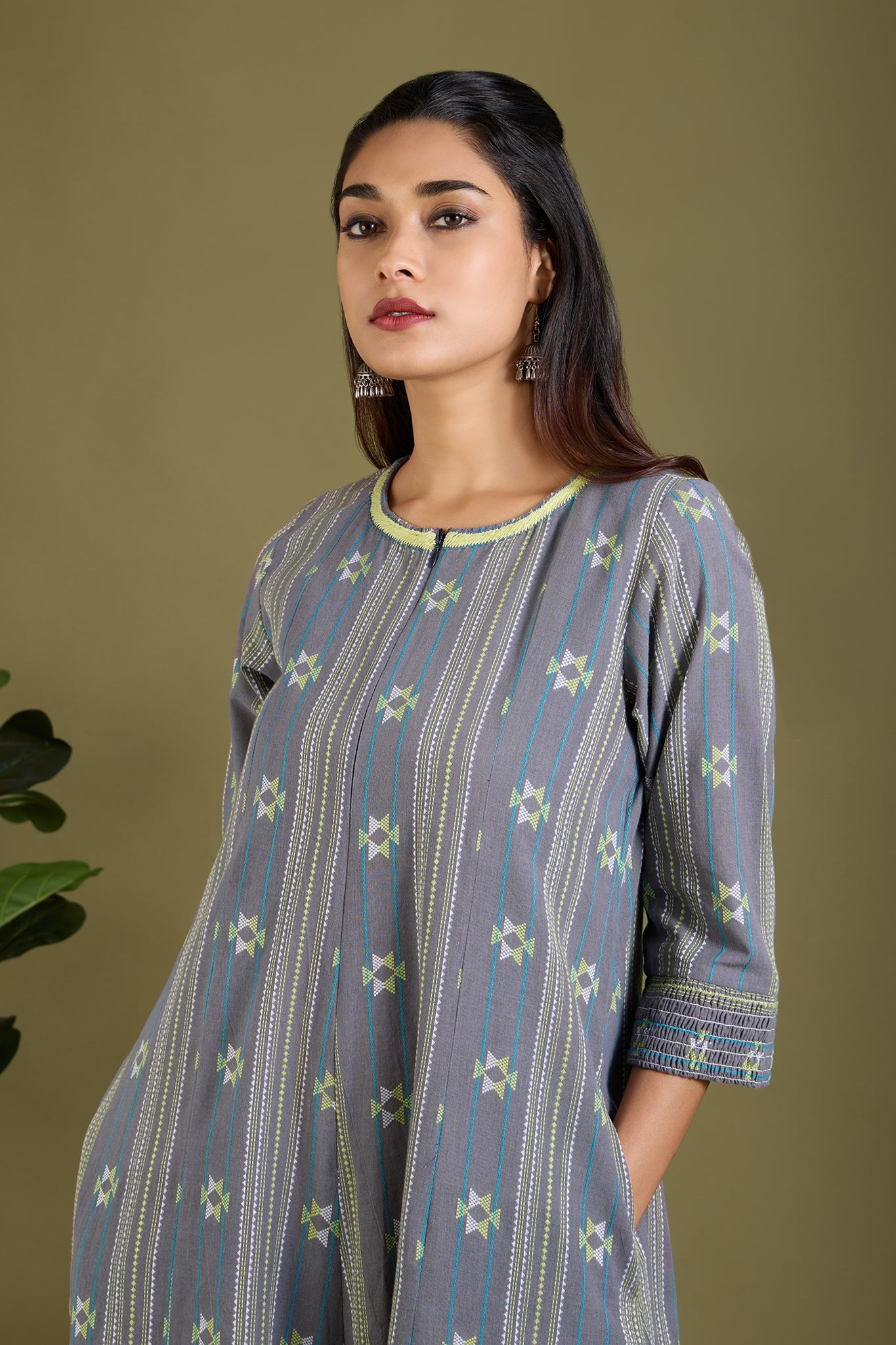 Maati Craft Soft Grey Bloom Jumpsuit with Pockets
