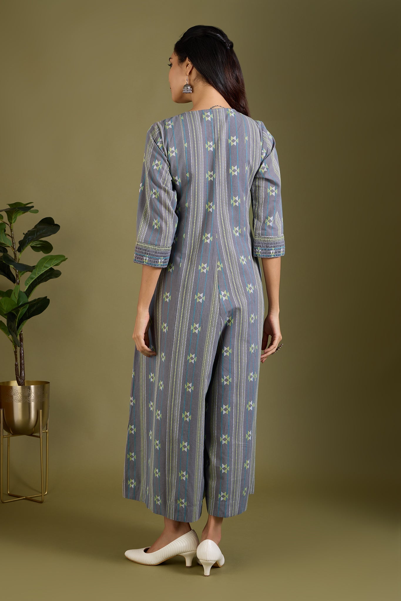 Maati Craft Soft Grey Bloom Jumpsuit with Pockets