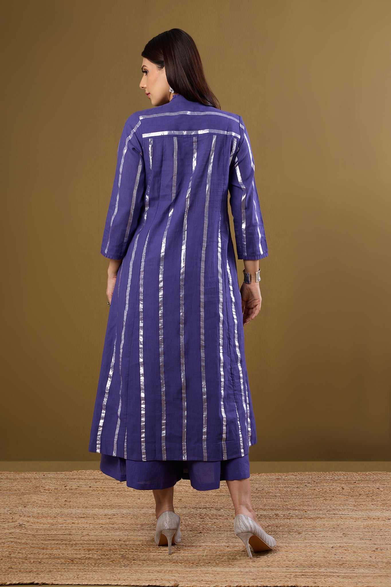 Maati Craft Amethyst Gleam Pleated Pintuck Button Down Dress