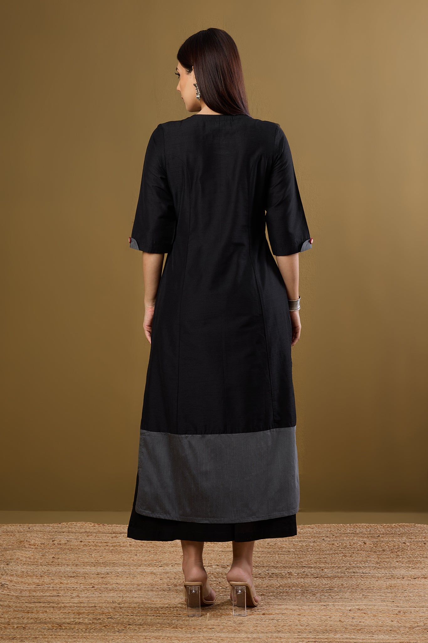 Maati Craft Ink and Ember Luxe Long Panelled Kurta with Slit