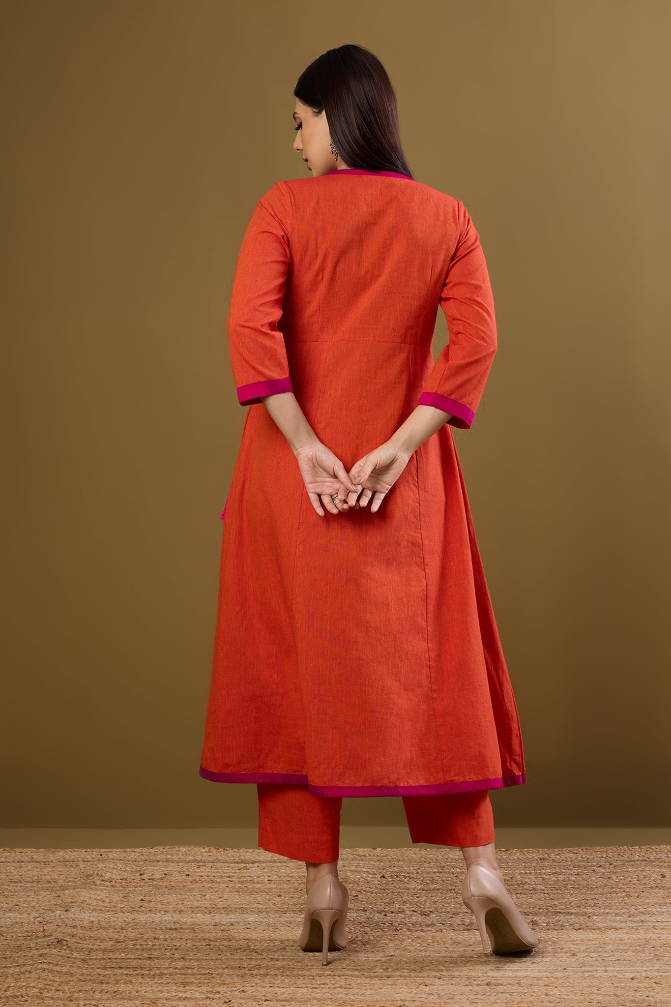 Maati Craft Tie-Up Angrakha Kurta Tangerine Tint & Rani Pop