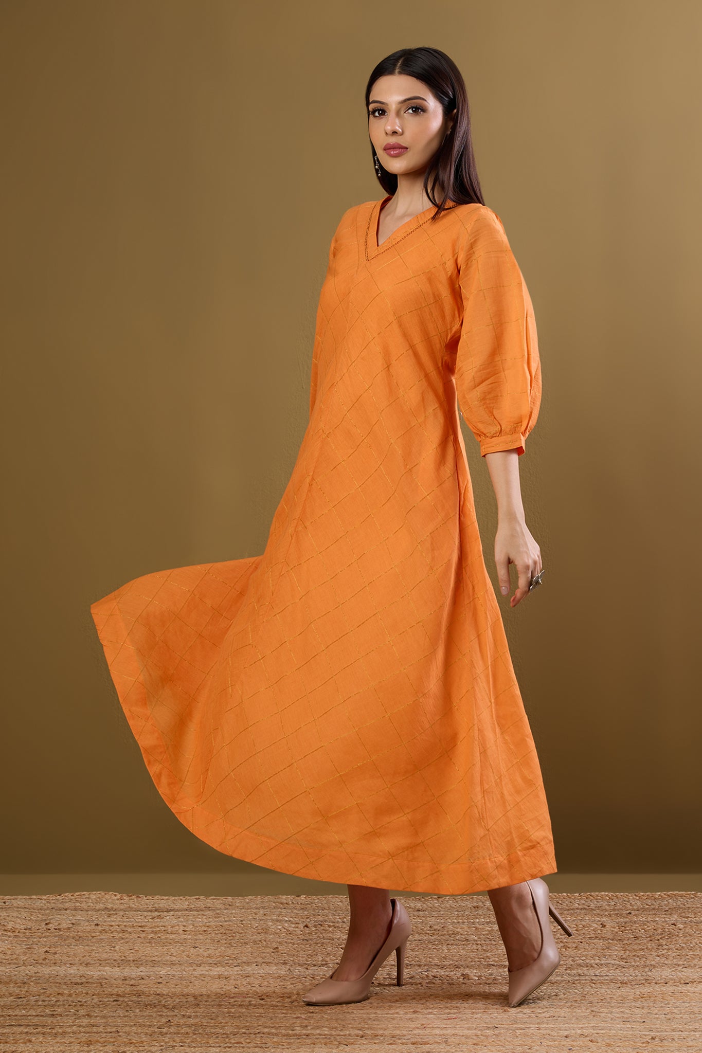 Maati Craft Sunkissed Checks V-Neck Dress