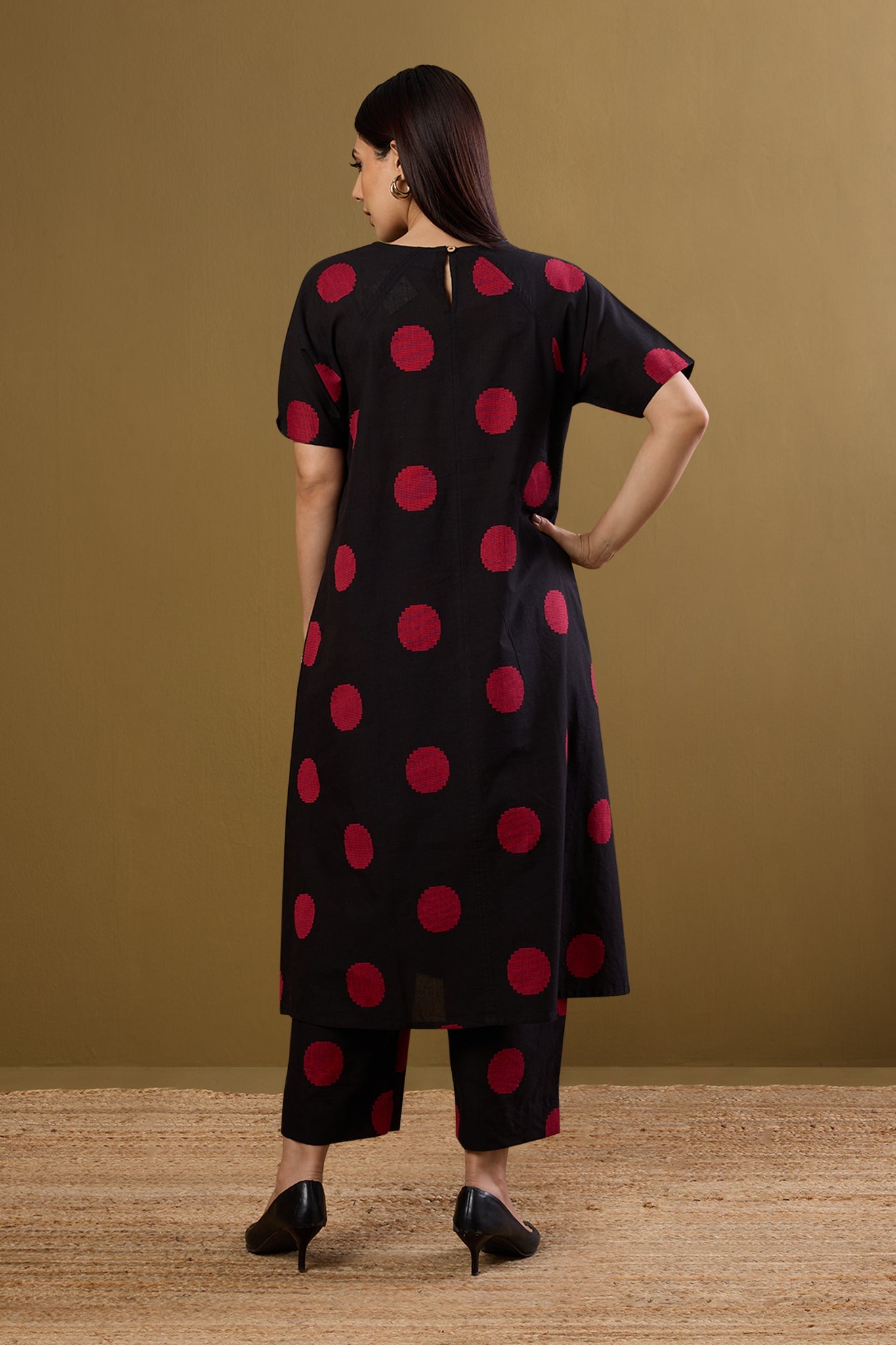 Maati Craft Co-ord set Noir Ruby Dots drop shoulder tunic & pants (set of 2)