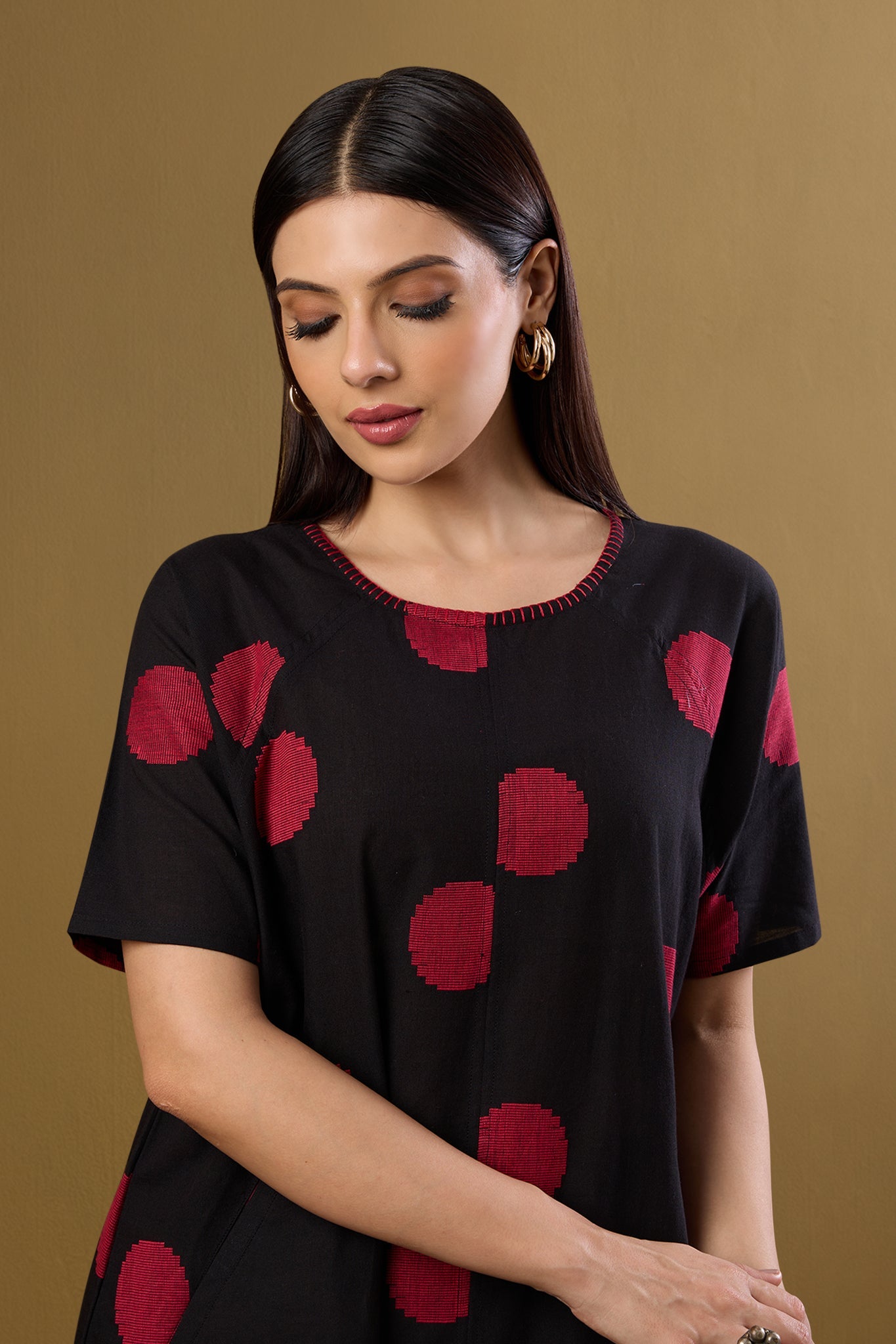Maati Craft Co-ord set Noir Ruby Dots drop shoulder tunic & pants (set of 2)