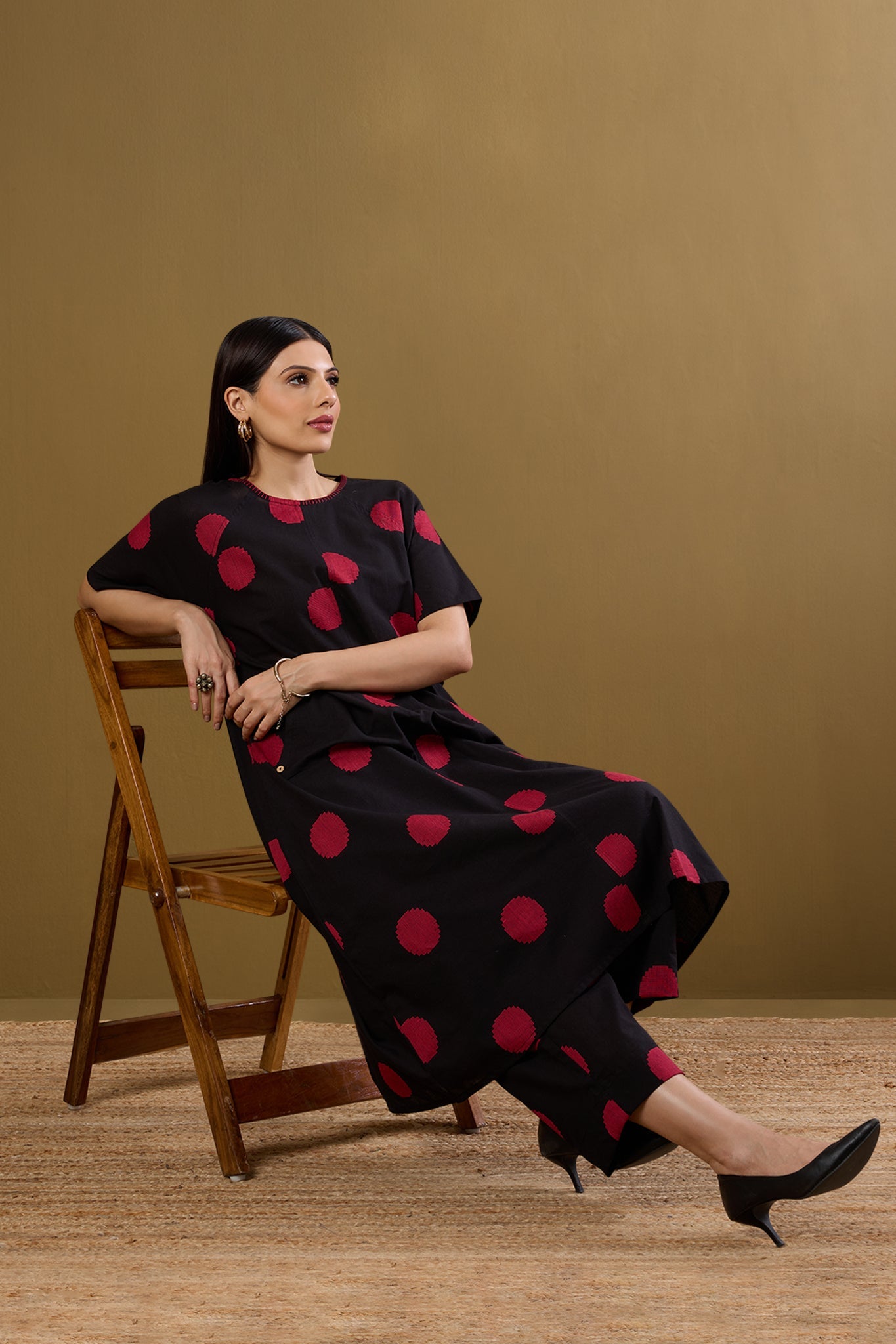 Maati Craft Co-ord set Noir Ruby Dots drop shoulder tunic & pants (set of 2)