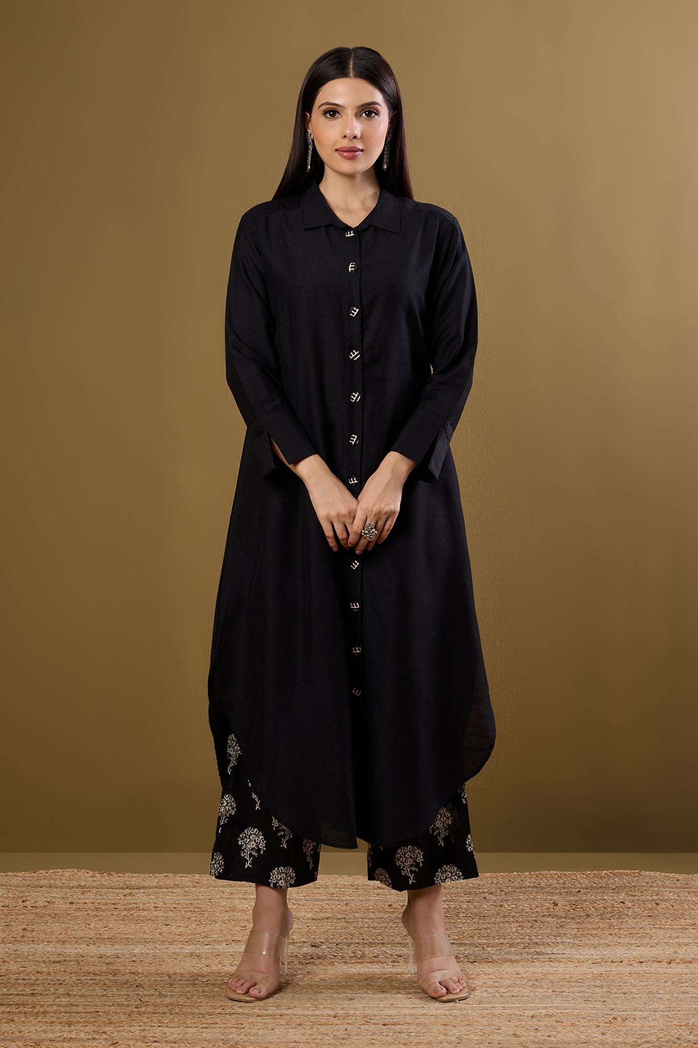 Maati Craft Obsidian Veil Silk Slub Long Shirt Dress