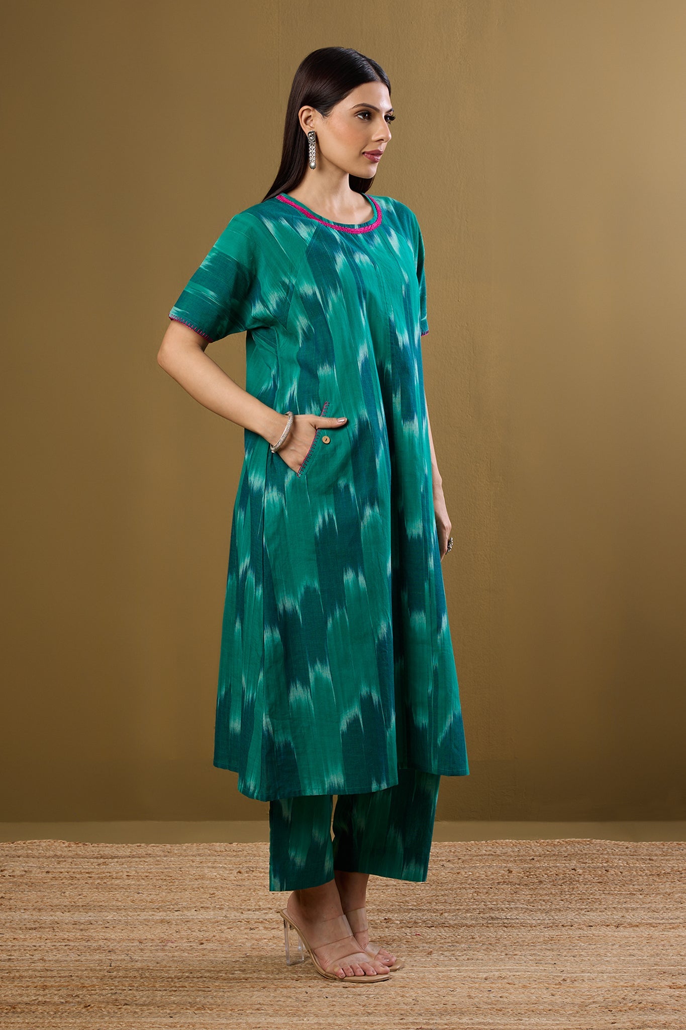 Maati Craft Co-ord set Tranquil Teal drop shoulder tunic & pants (set of 2)