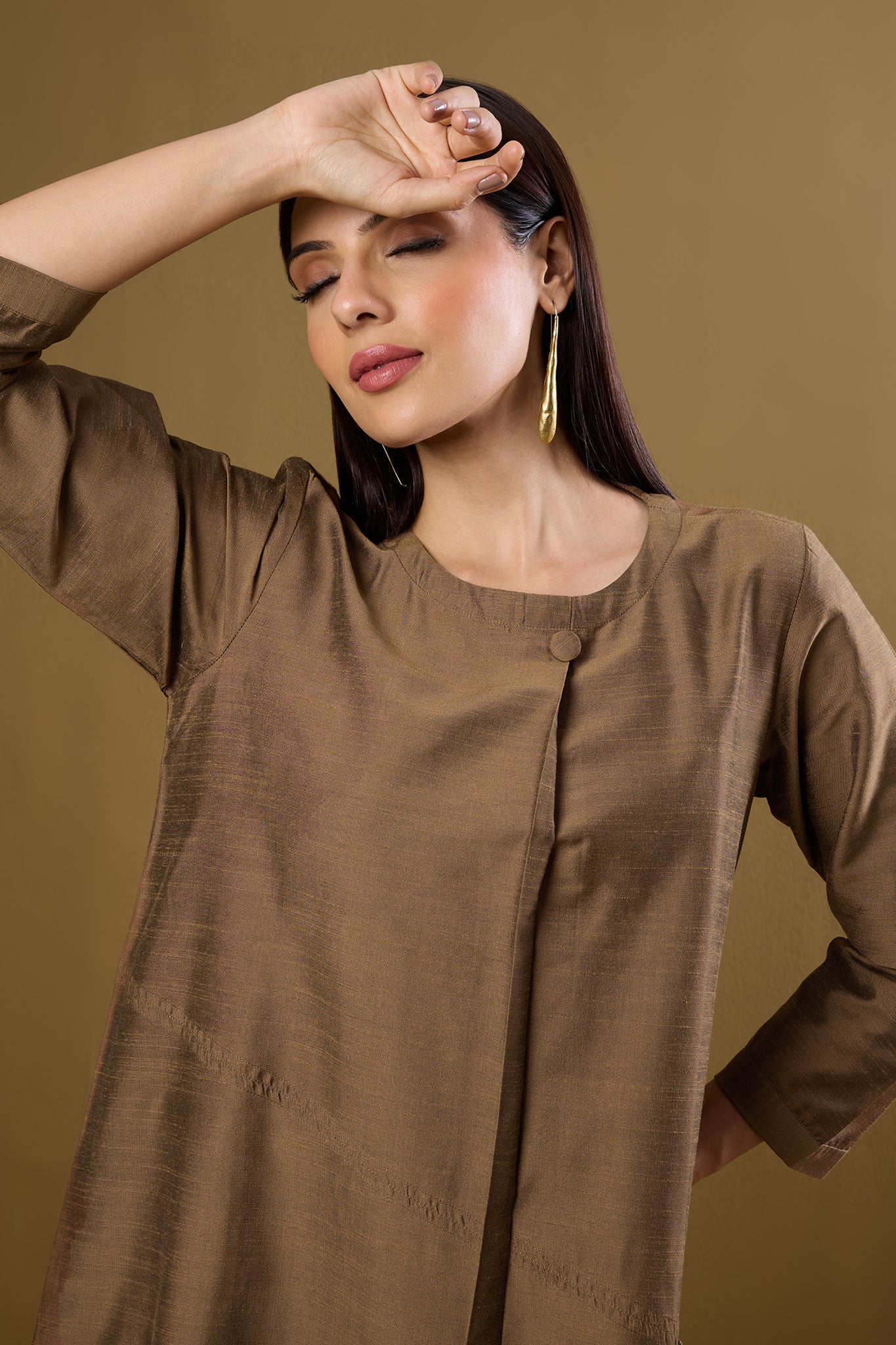 Maati Craft Gilded Earth Silk Slub a-line Dress with Patch Pocket