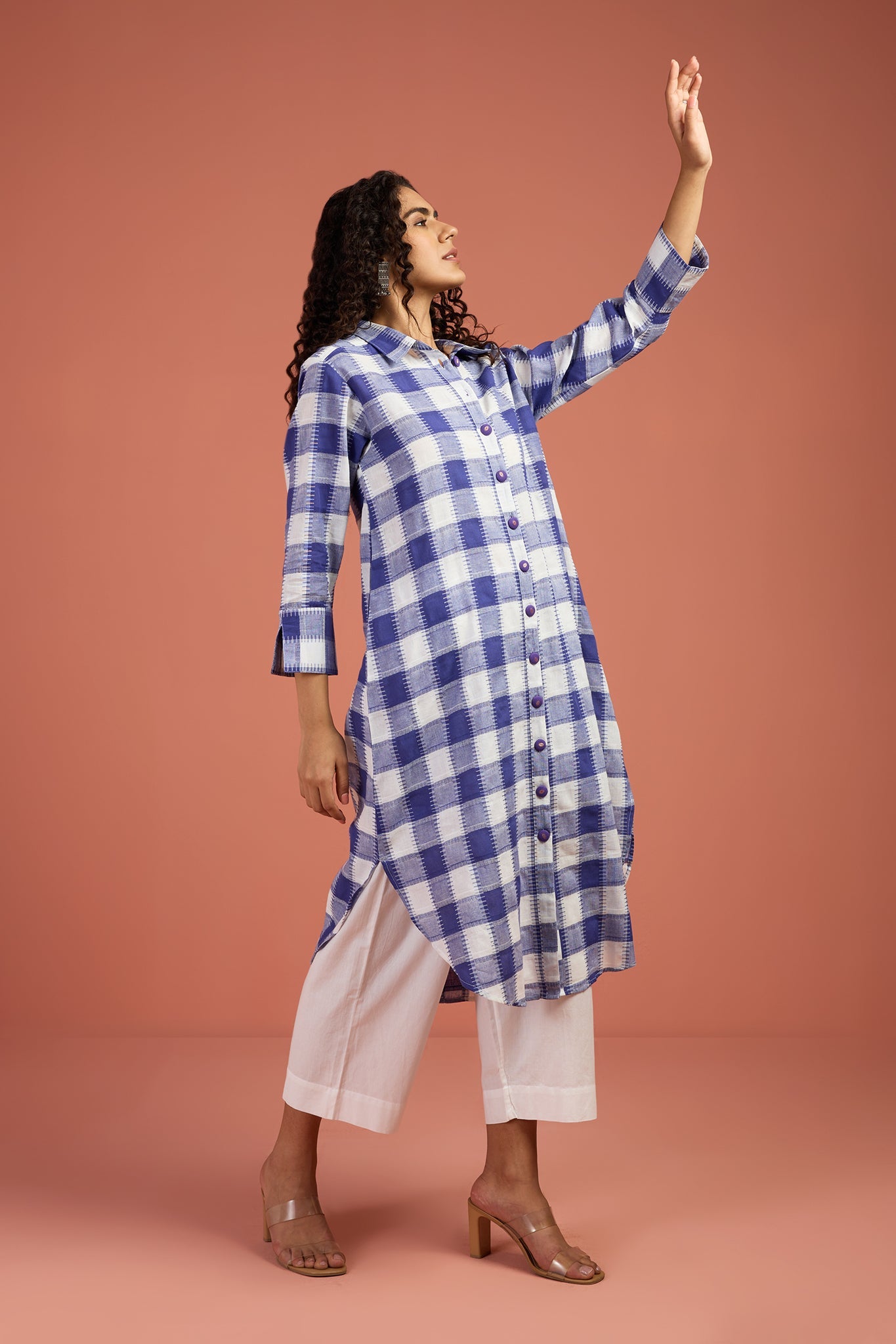 checks cotton shirt kurta for women