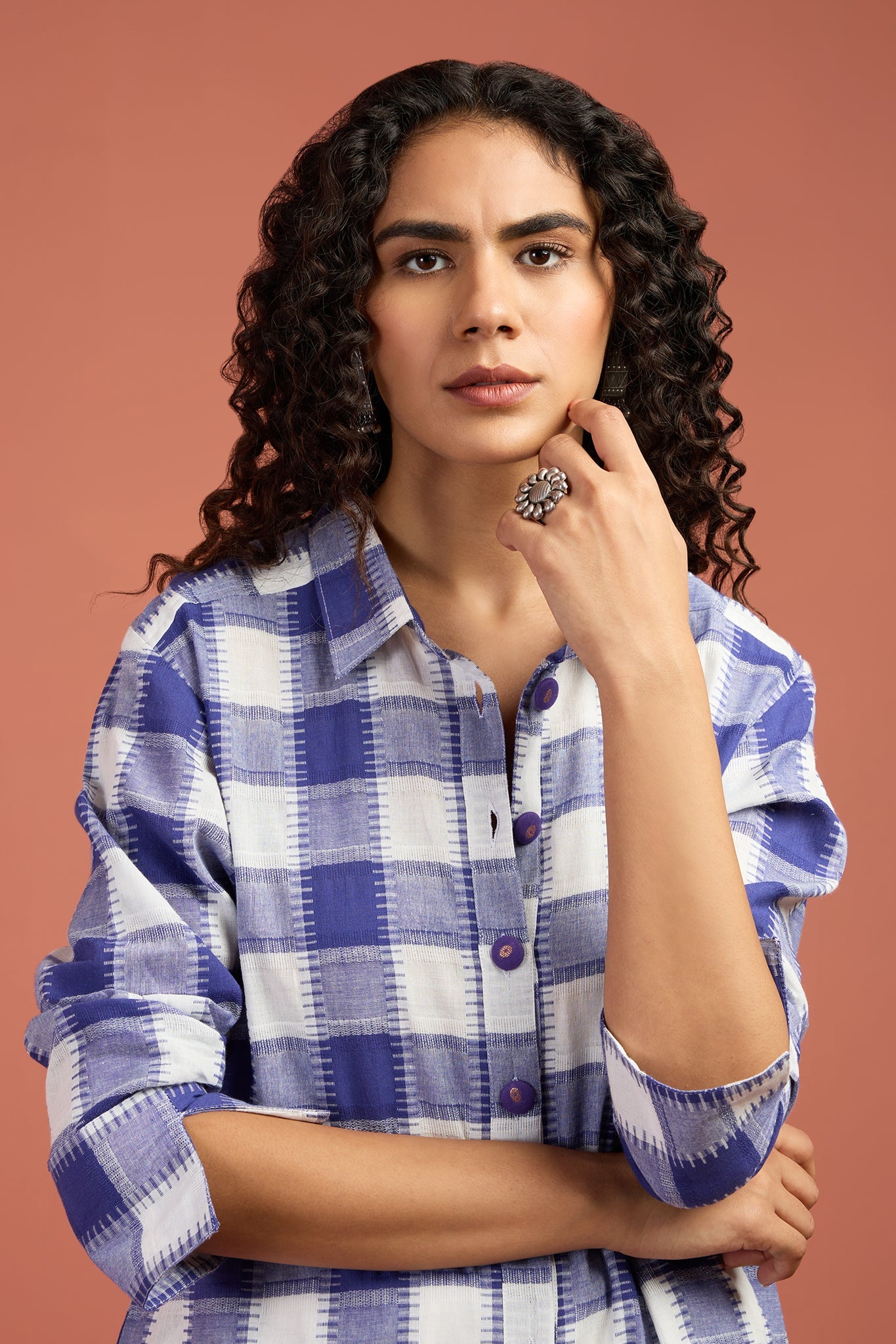 Lavendra Grid long shirt dresses for women