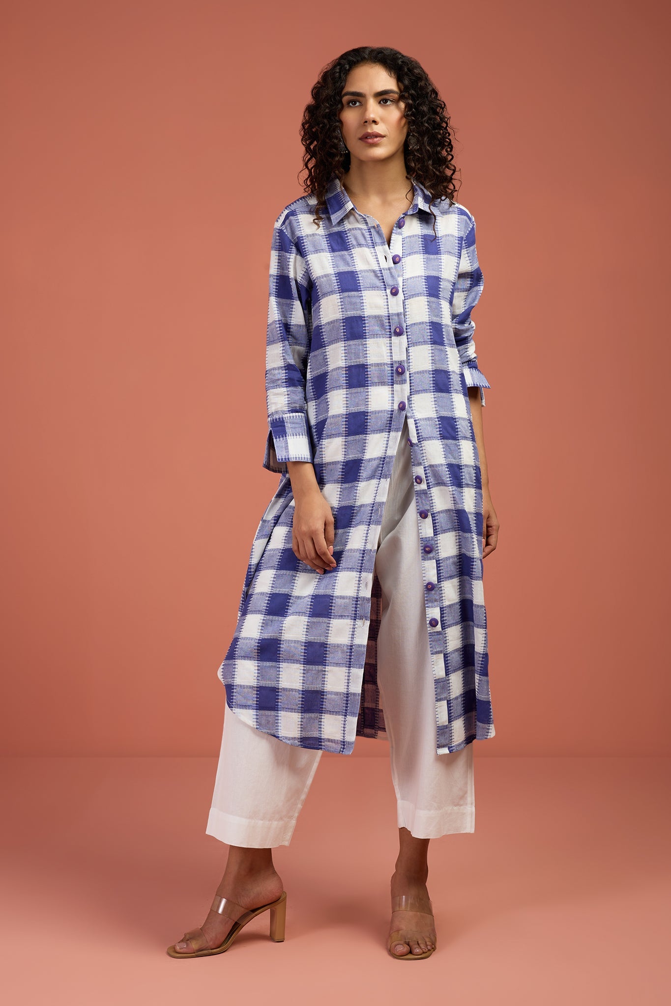 Lavendra Grid womens long t shirt dress along with pants