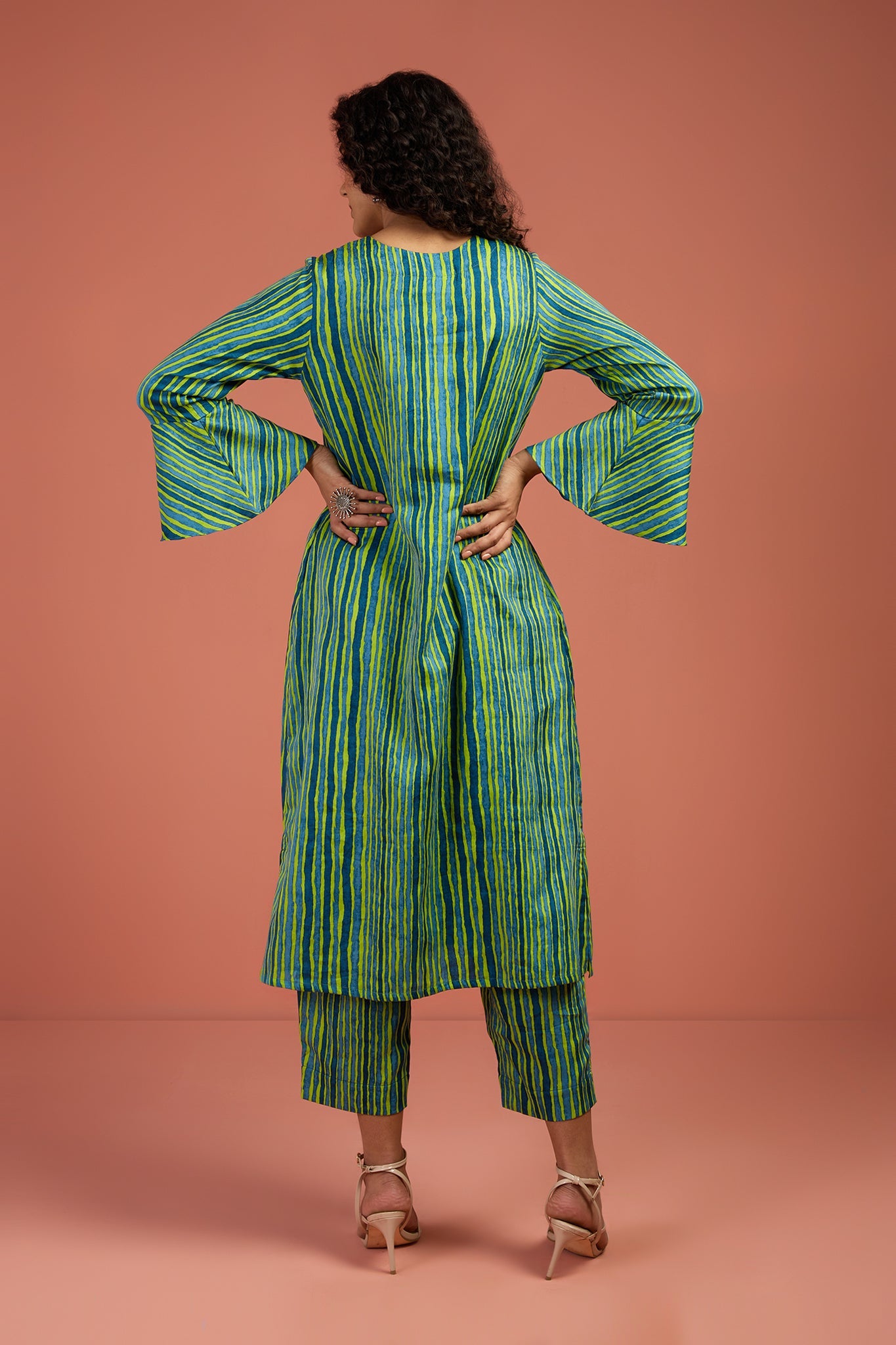 Maati Craft Coord Set- Coastal Canopy Stripes Modern Long Tunic Kurta and Pants