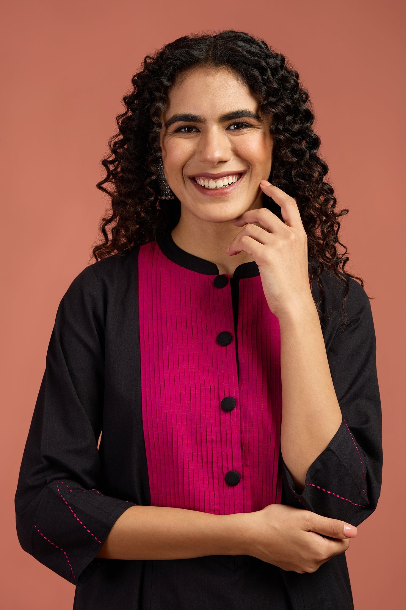 Maati Craft Raat Rani Long Pintuck Yoke Kurta with Slit