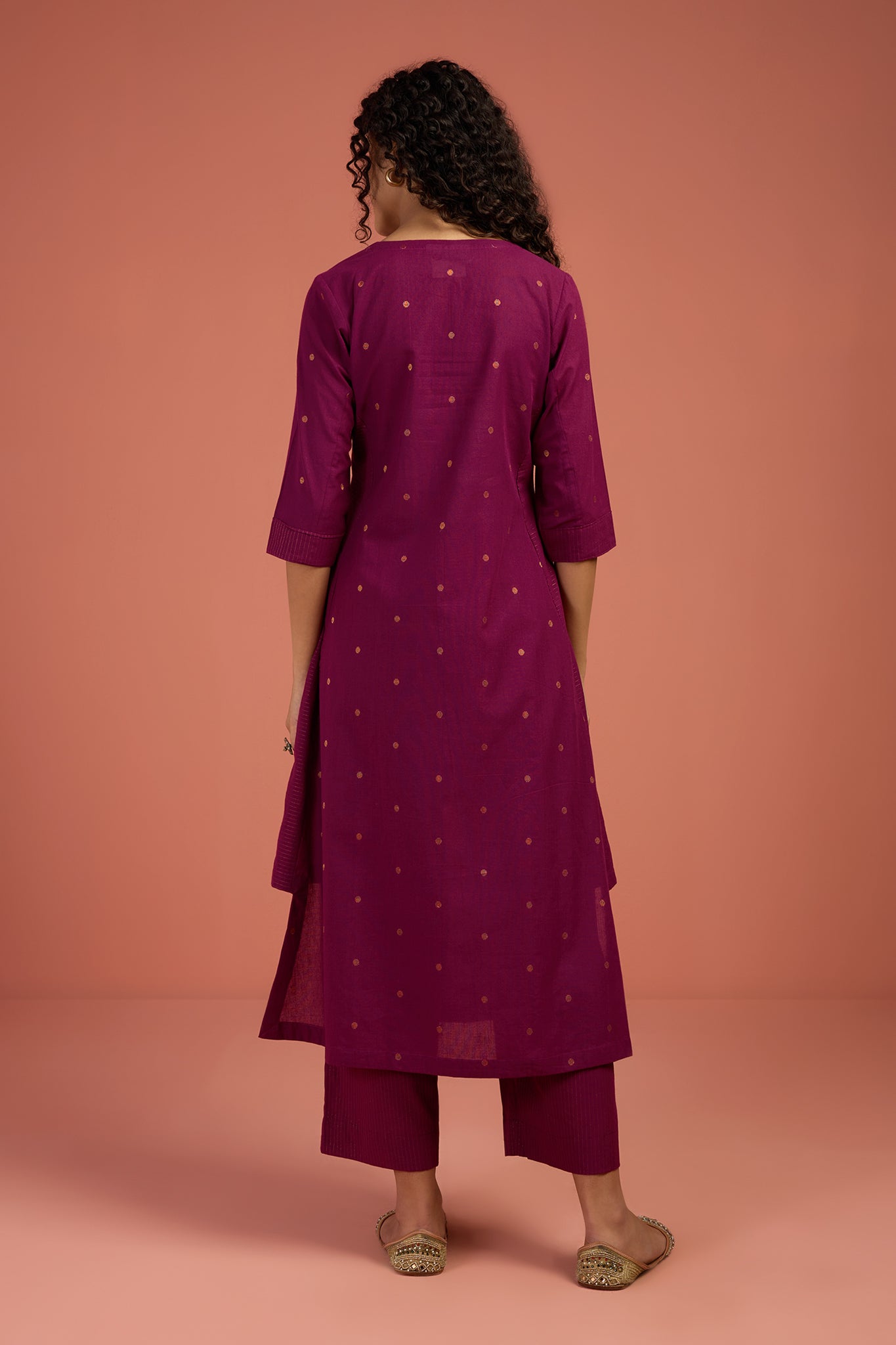 Maati Craft Co-ord Set Wine Ember Long Kurta with Side Twist