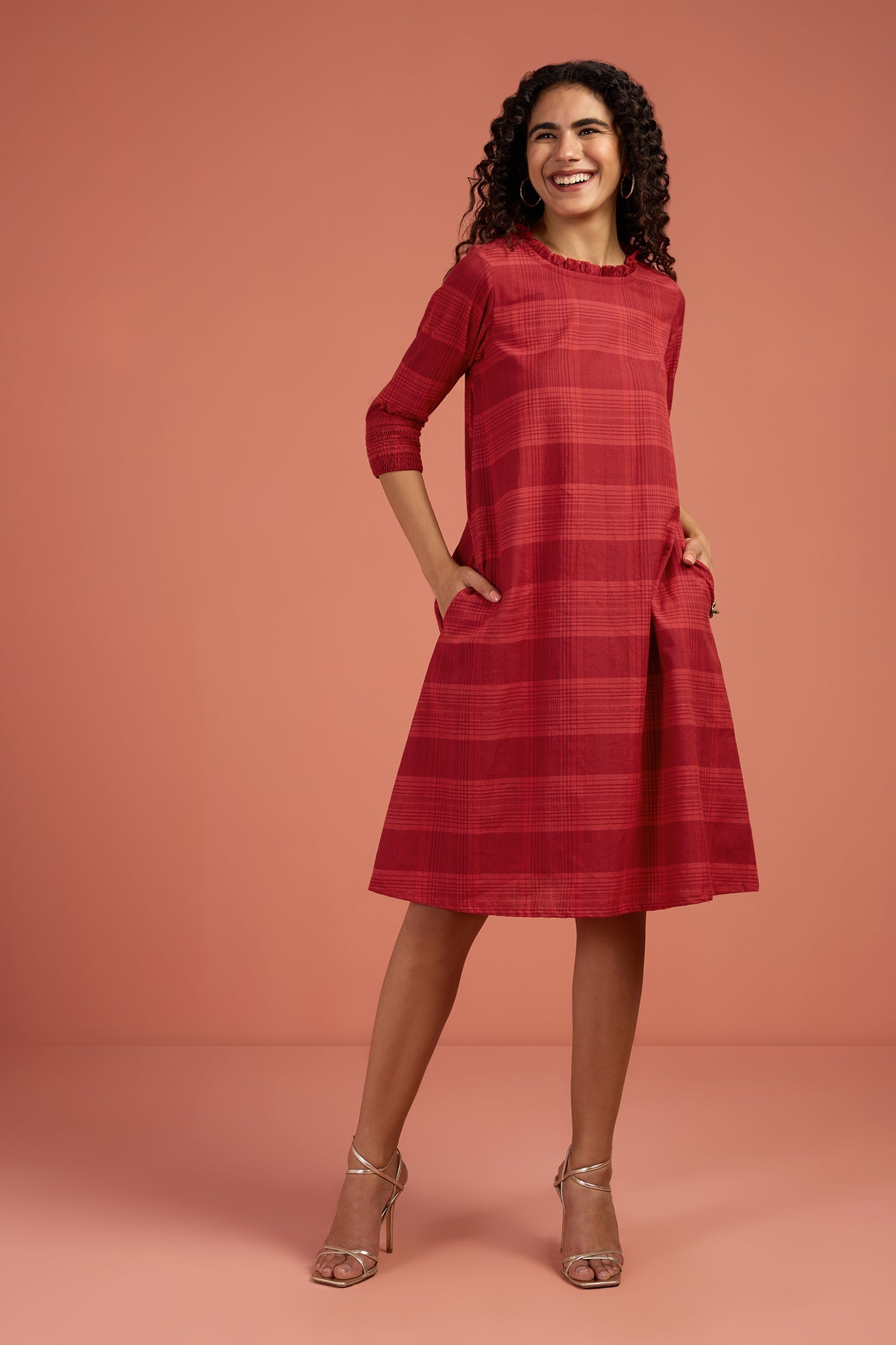 Plaid Smocked cotton Shift Dress