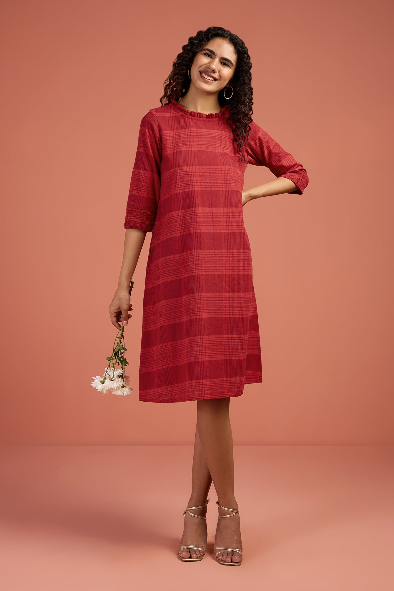 Plaid Smocked Shift Dress for women