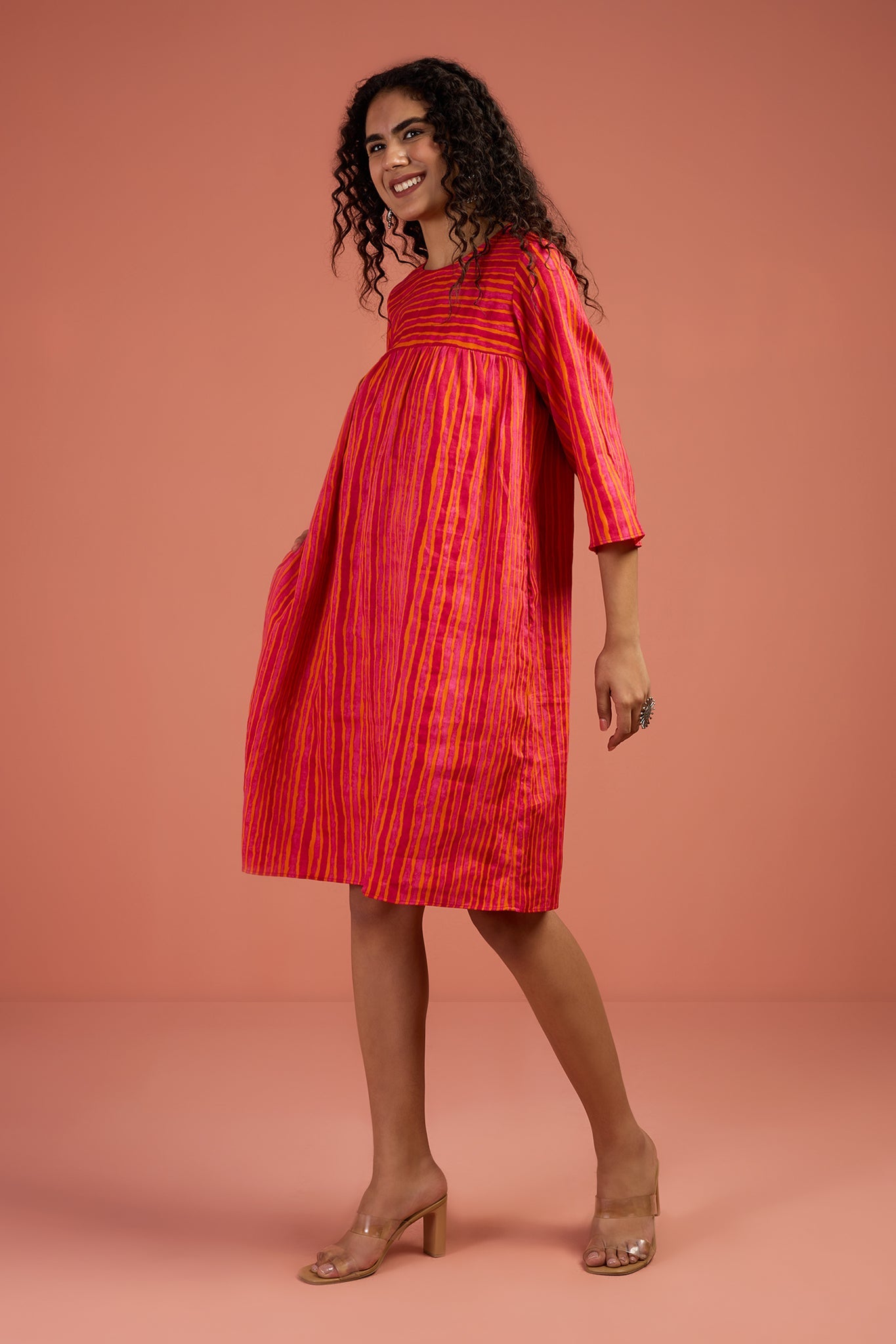 Maati Craft Sunberry Sorbet Stripes Gather Dress