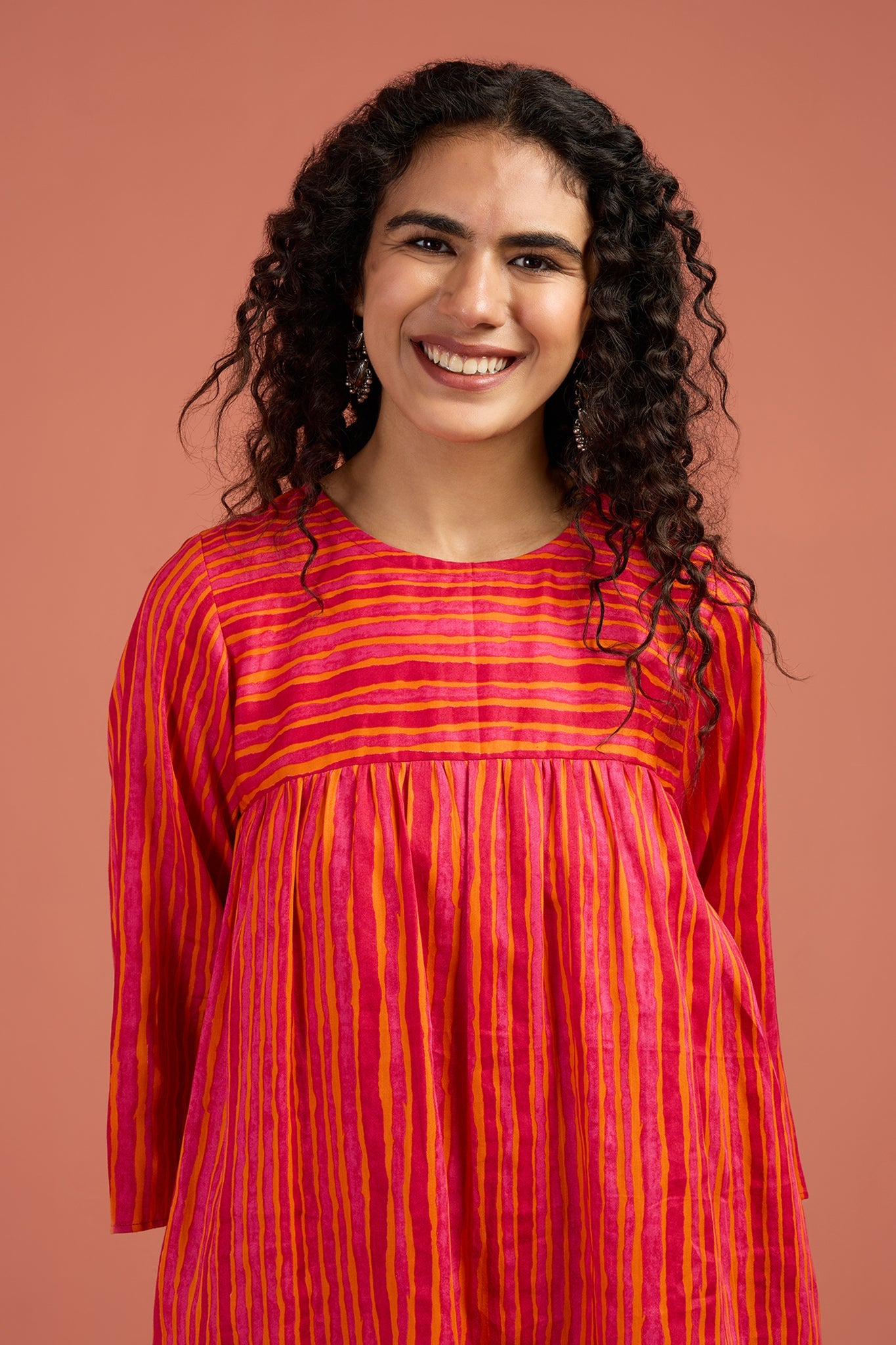 Maati Craft Sunberry Sorbet Stripes Gather Dress