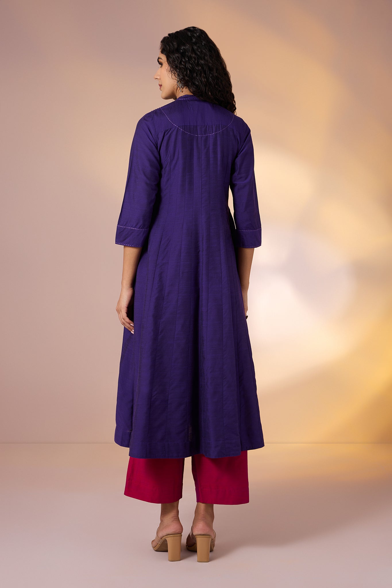 Maati Craft Gulabi Mystic Amethyst Silk Slub Cotton Luxe Dress With Pintucks