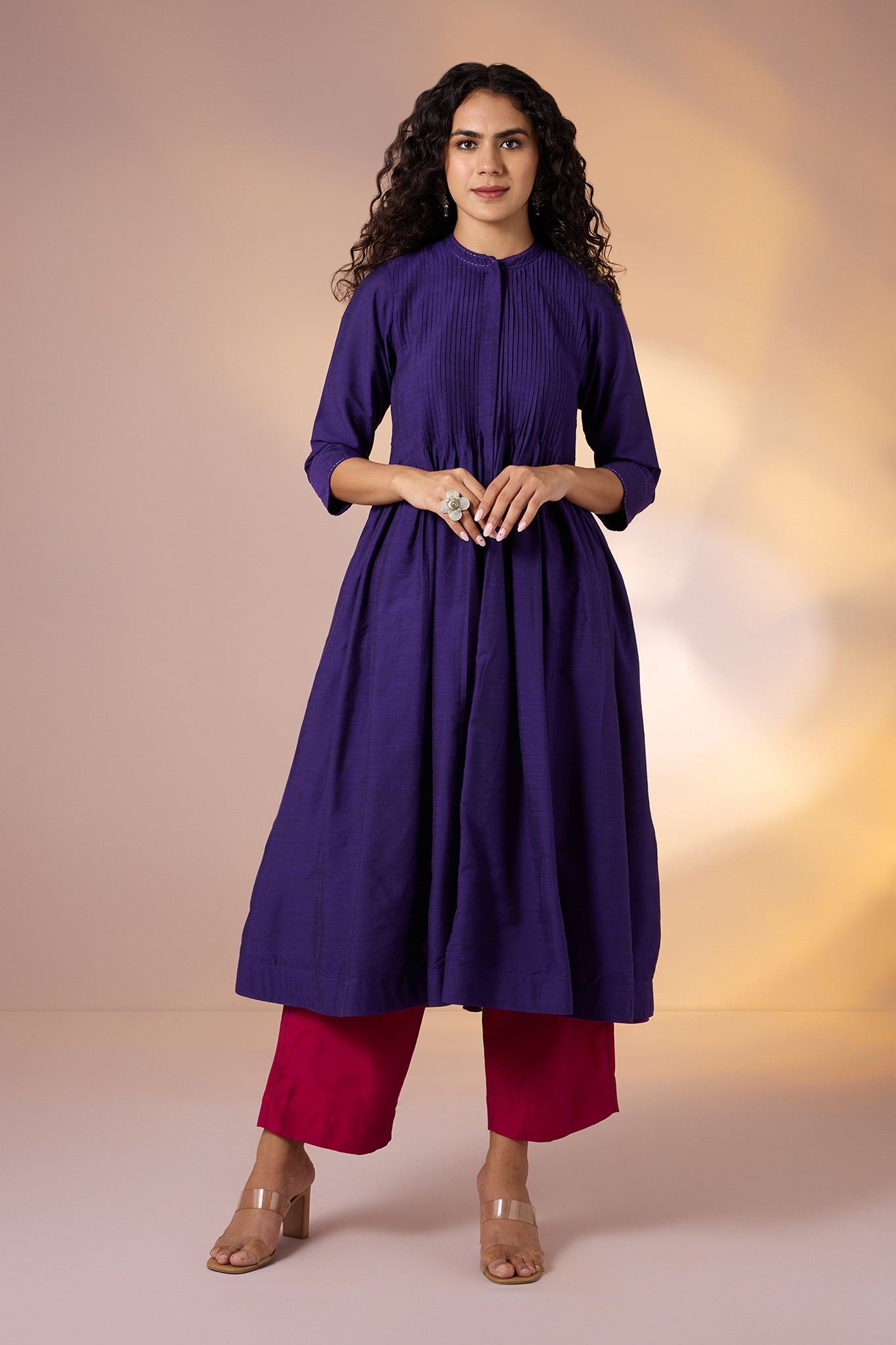 Maati Craft Gulabi Mystic Amethyst Silk Slub Cotton Luxe Dress With Pintucks