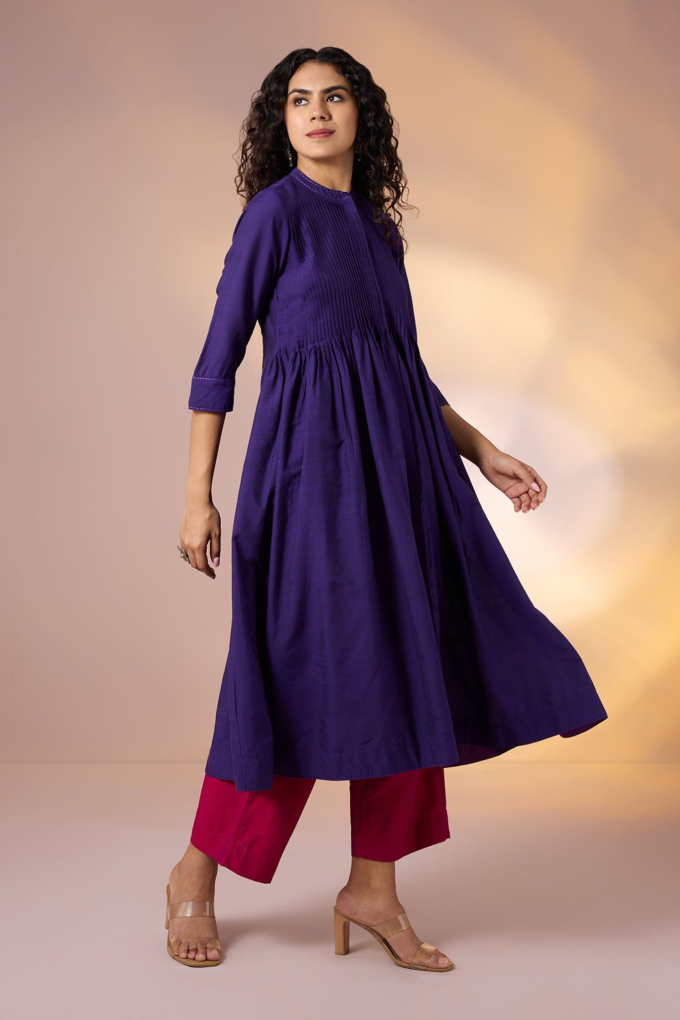Maati Craft Gulabi Mystic Amethyst Silk Slub Cotton Luxe Dress With Pintucks