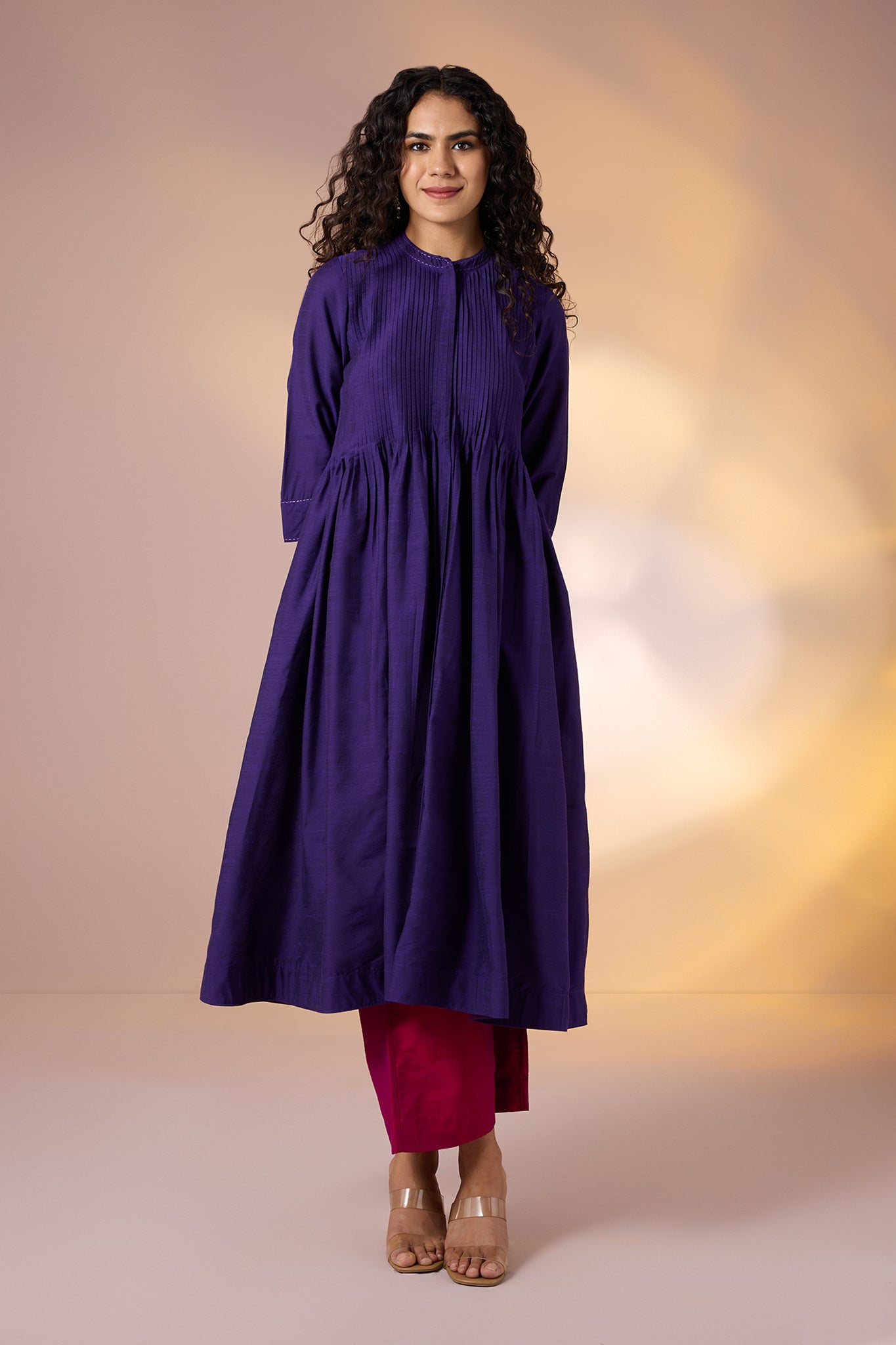 Maati Craft Gulabi Mystic Amethyst Silk Slub Cotton Luxe Dress With Pintucks