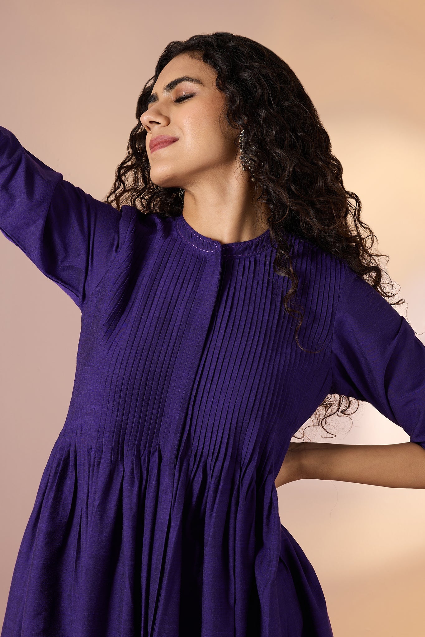 Maati Craft Gulabi Mystic Amethyst Silk Slub Cotton Luxe Dress With Pintucks