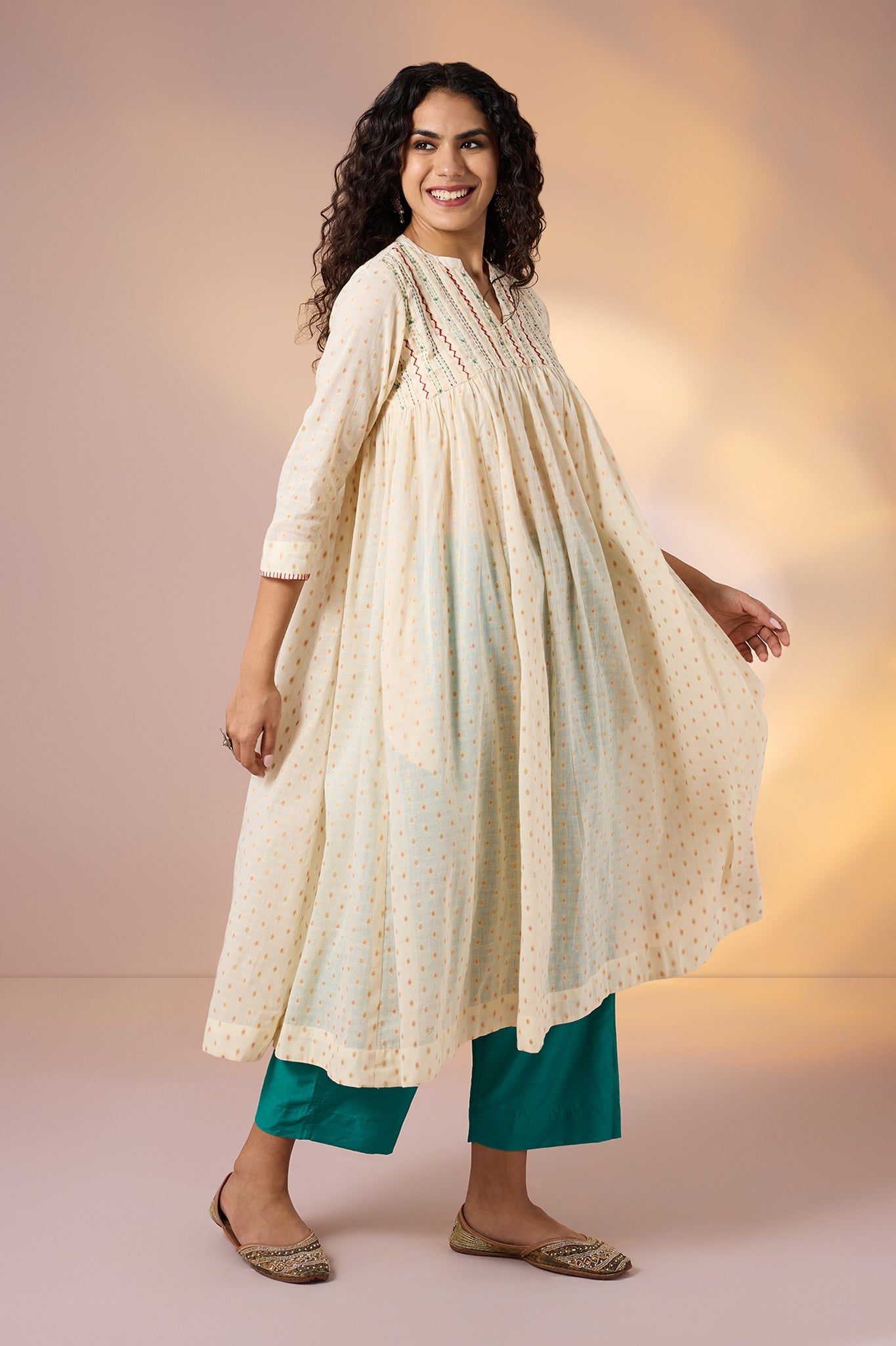 Regal Heirloom Gold Pintuck Yoke Anarkali Top