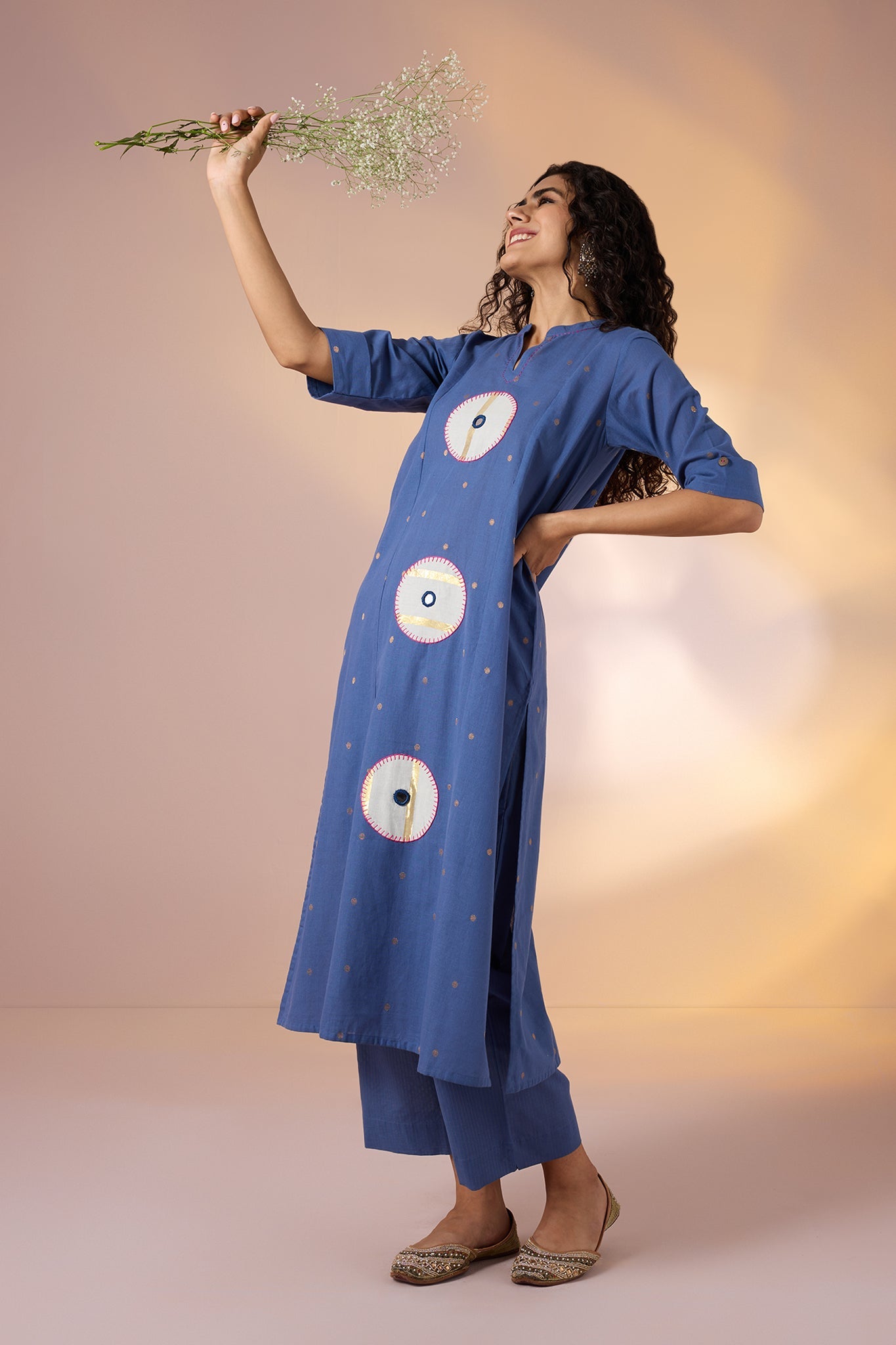 Maati Craft Coord Set Cosmic Indigo Long Panel Applique Kurta & Pants(Set Of 2)