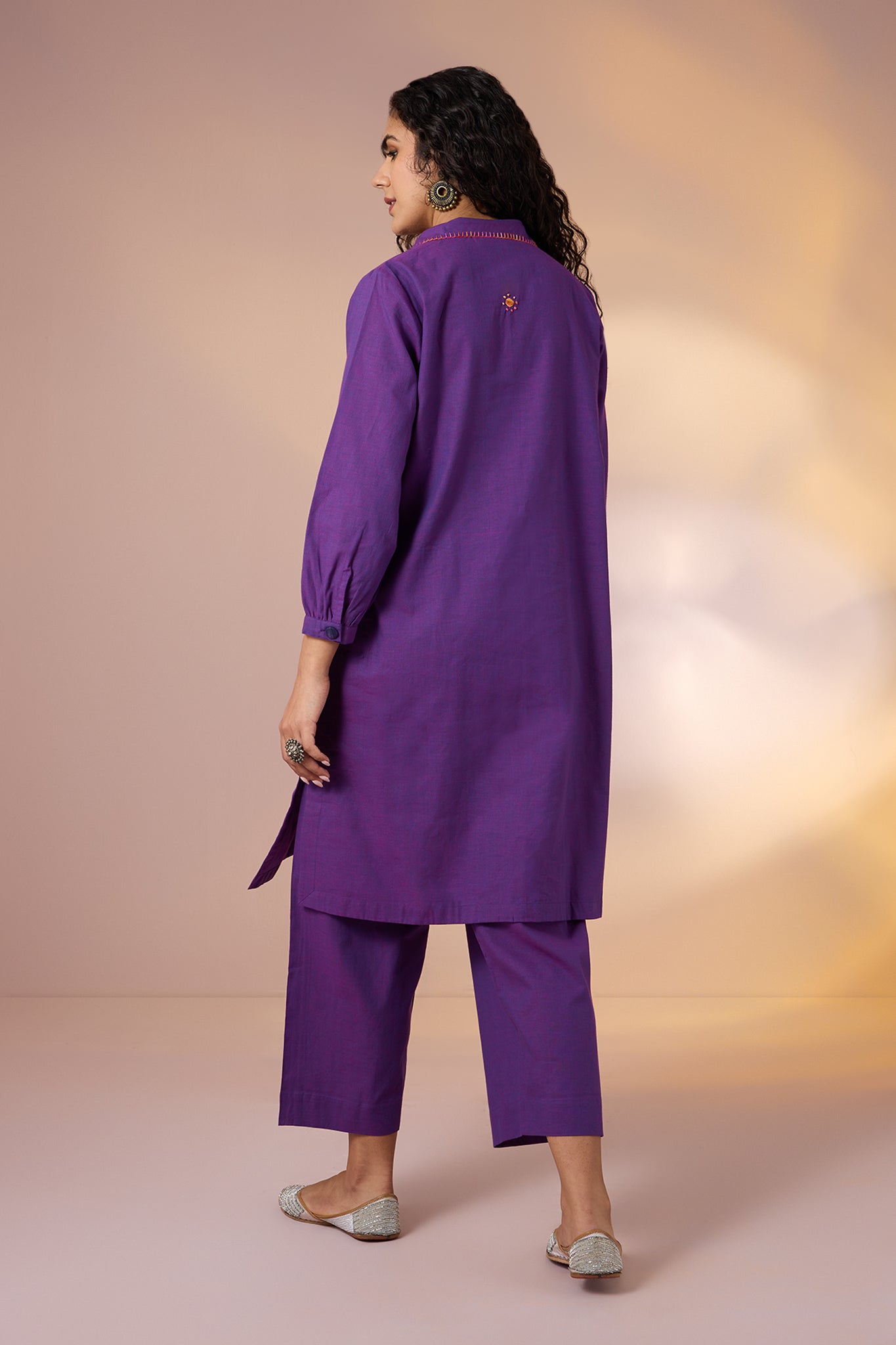 Maati Craft Gulabi Set of 2: Co-ord Set Amethyst Hue Cotton Collar Kurta & Pants