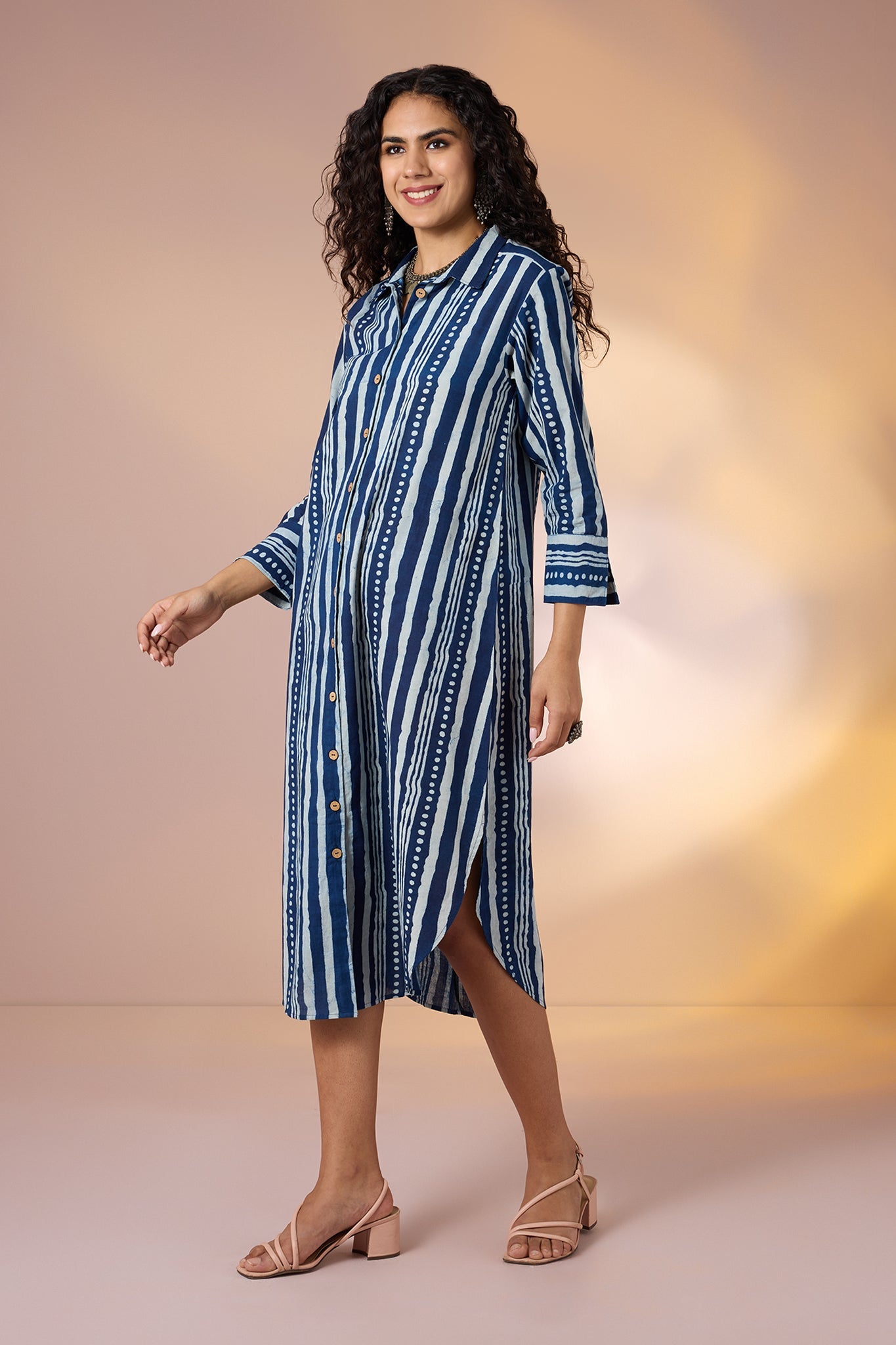 Maati Craft Geometry in Blue Long Shirt Dress