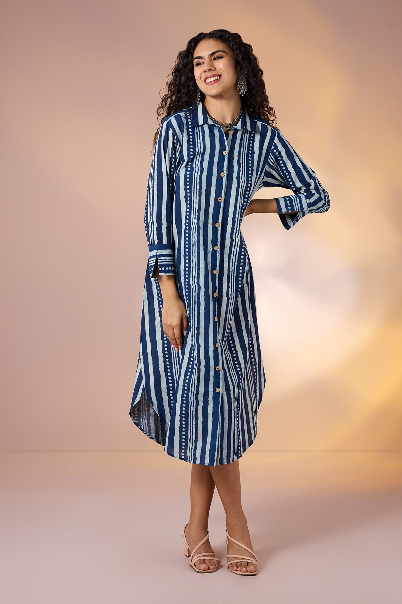 Maati Craft Geometry in Blue Long Shirt Dress