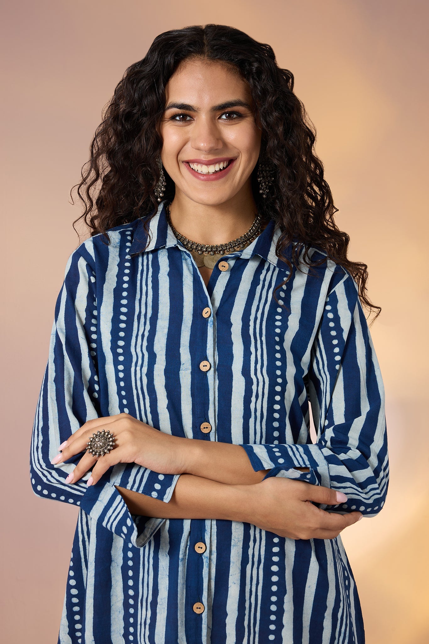 Maati Craft Geometry in Blue Long Shirt Dress