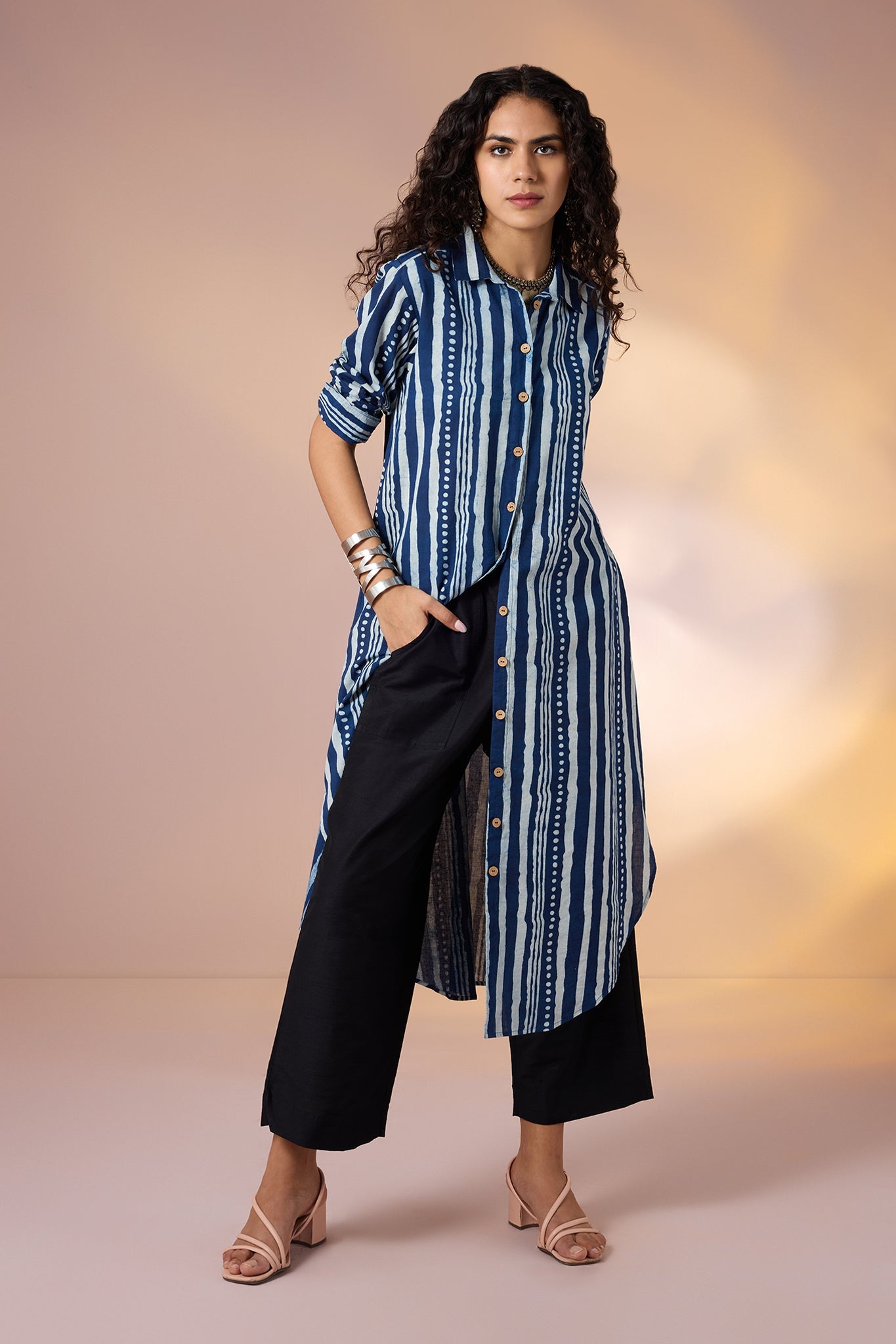 Maati Craft Geometry in Blue Long Shirt Dress