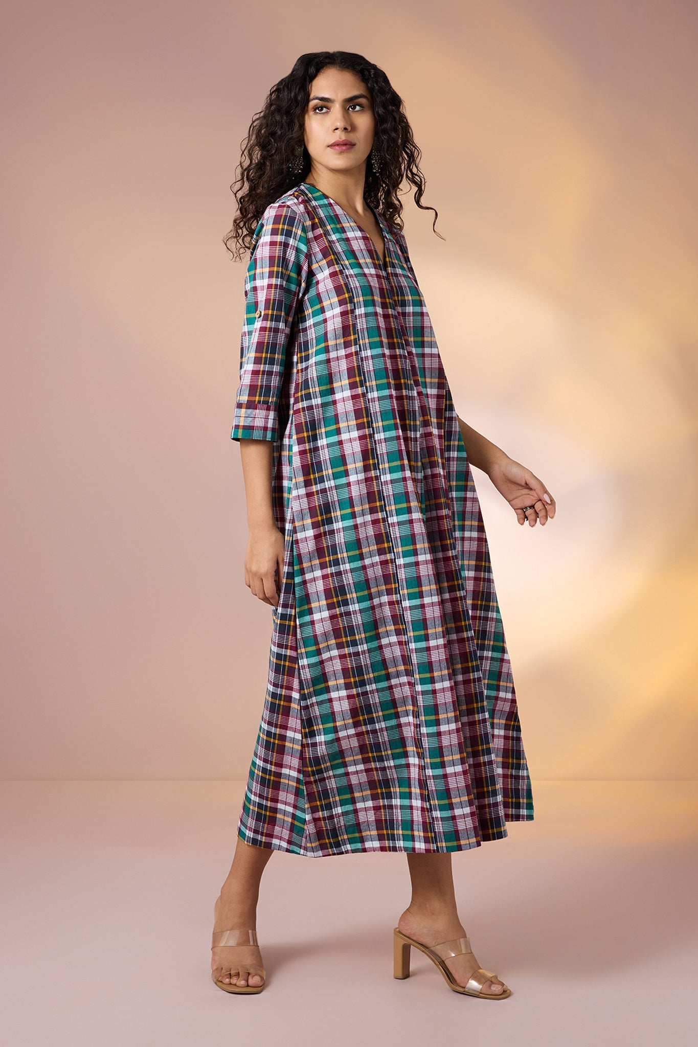 Maati Craft Gulabi Carnival Plaid Front Zipper Cotton Jumpsuit with Pockets & Sleeves