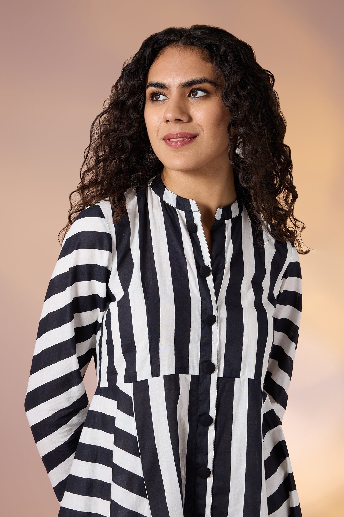 Maati Craft Gulabi Zebra Lines Cotton Flared Panel Midi Dress