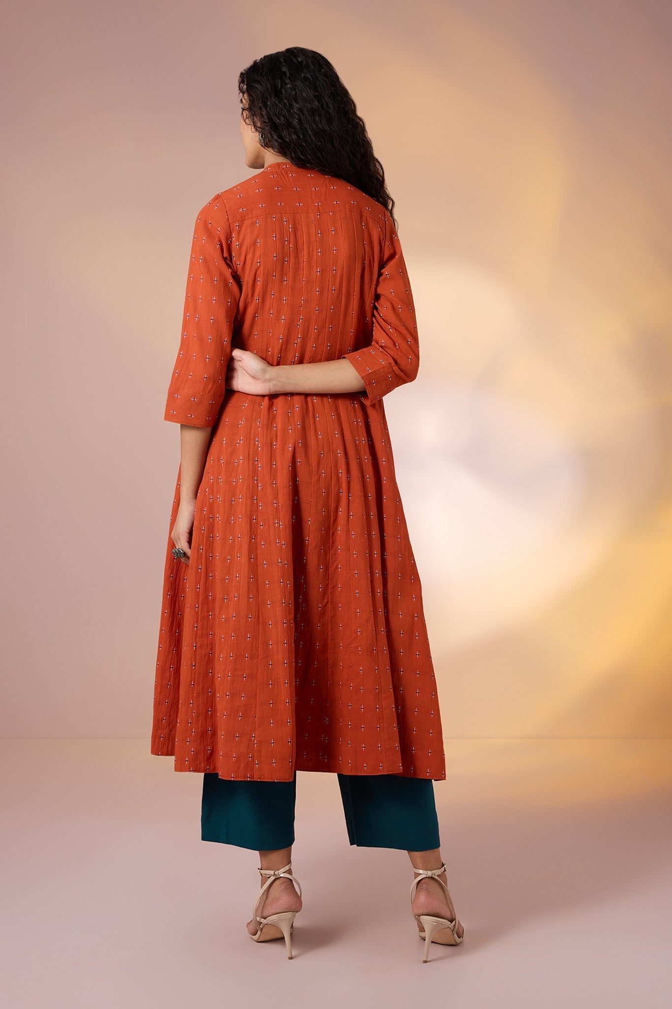 Maati Craft Gulabi Terracotta Charm Cotton Butti Dress With Pintuck