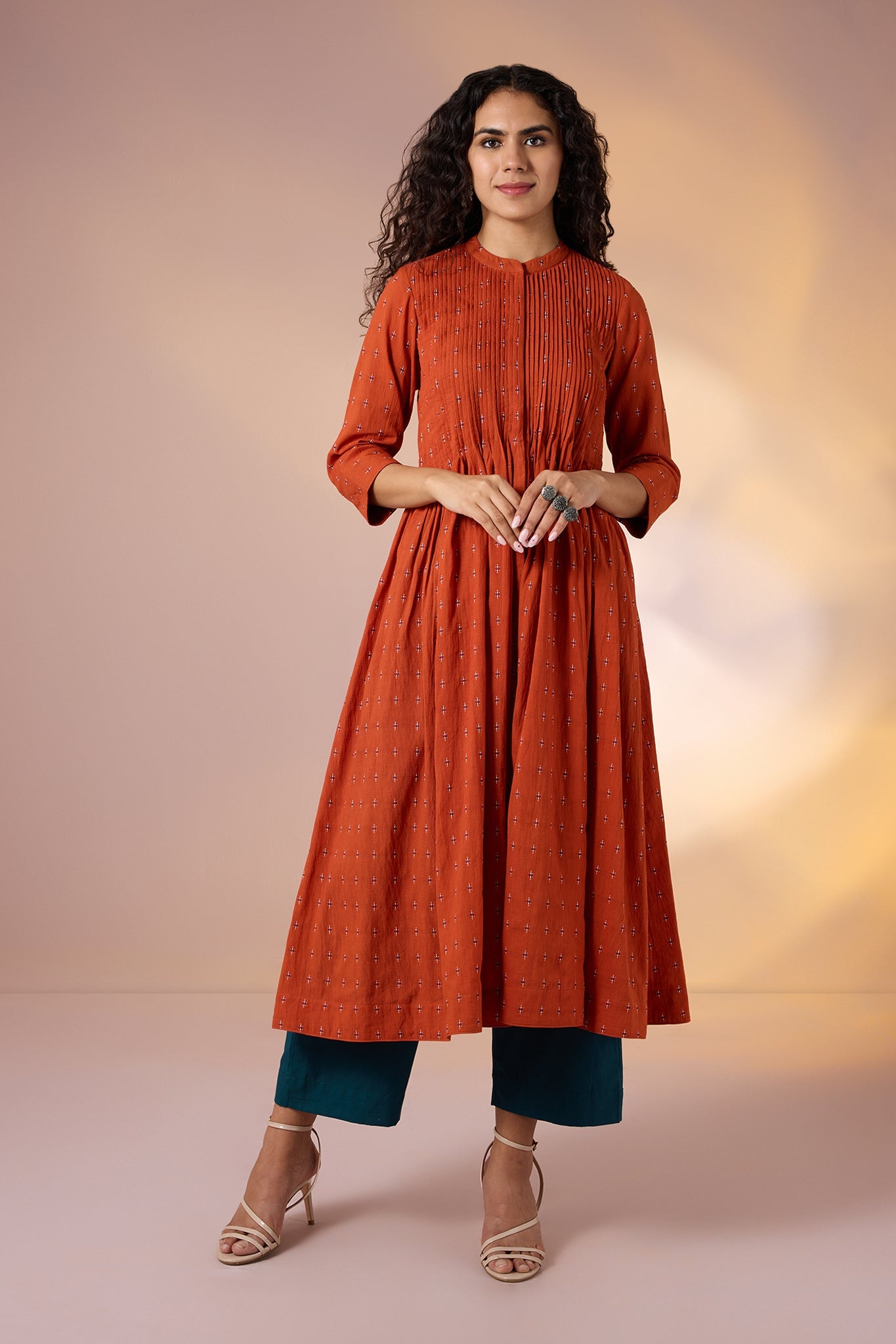 Maati Craft Gulabi Terracotta Charm Cotton Butti Dress With Pintuck