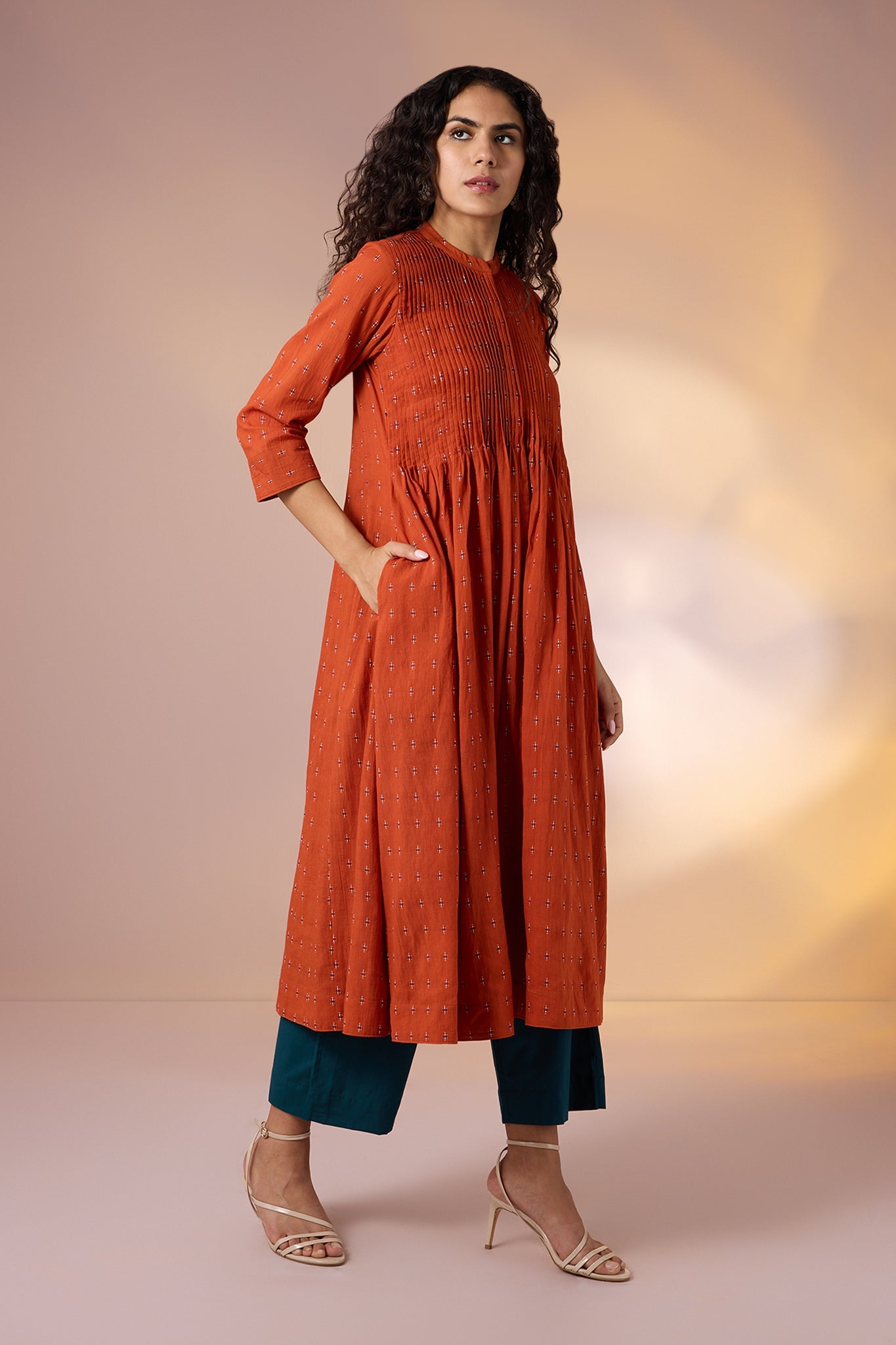 Maati Craft Gulabi Terracotta Charm Cotton Butti Dress With Pintuck