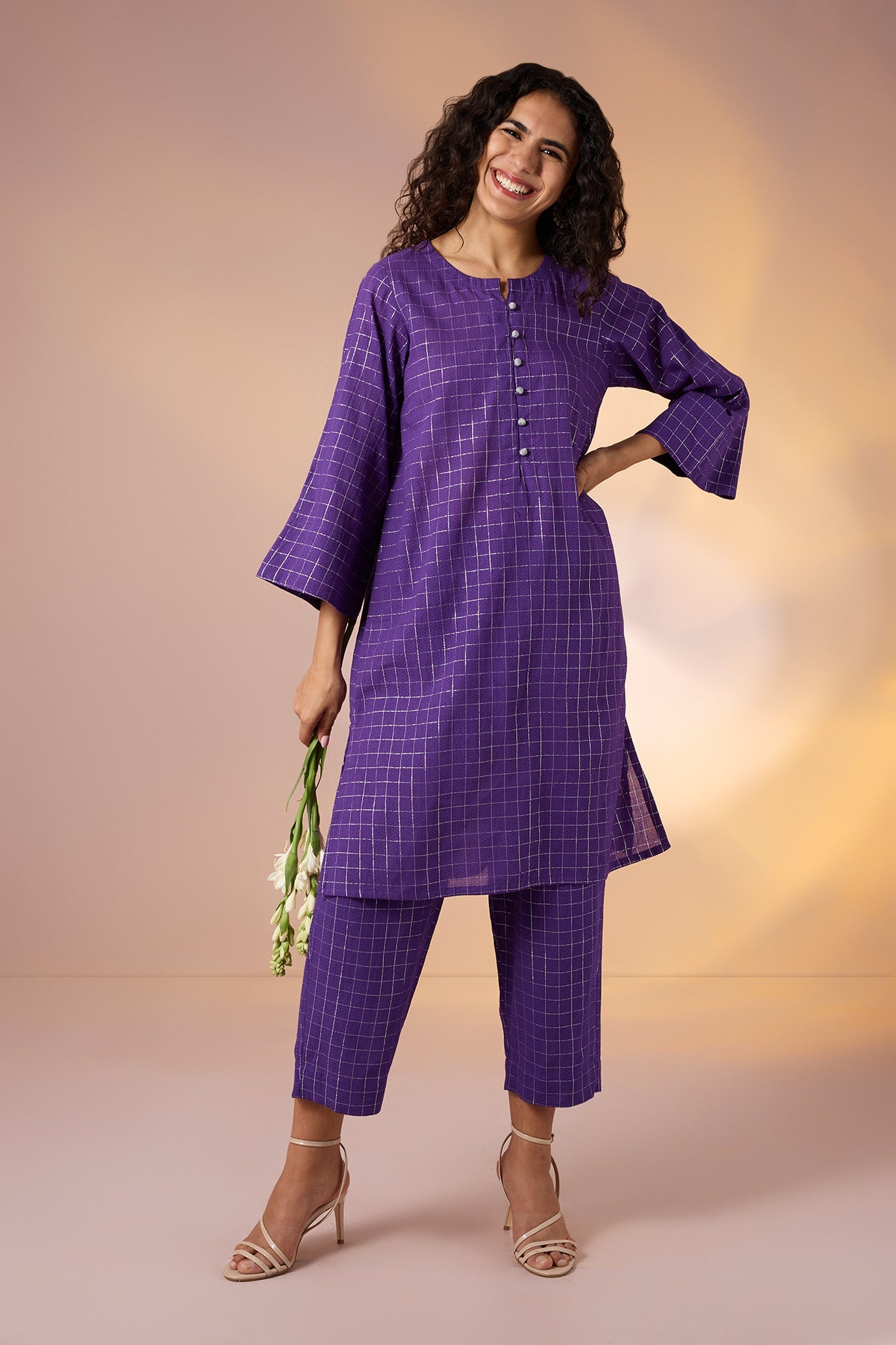 Maati Co-Ord Set Amethyst Grid Cotton Kurta And Pants