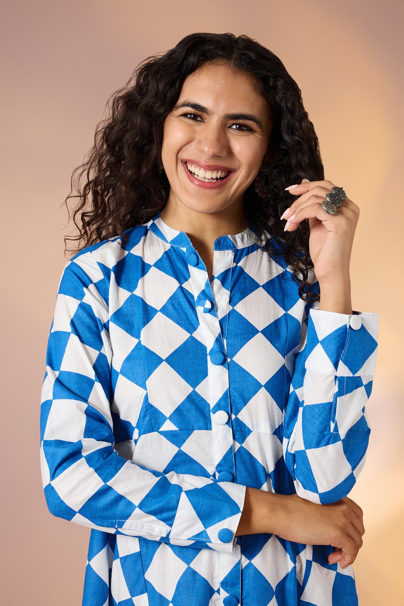 Maati Azure Prism Cotton Flared Panel Midi Dress