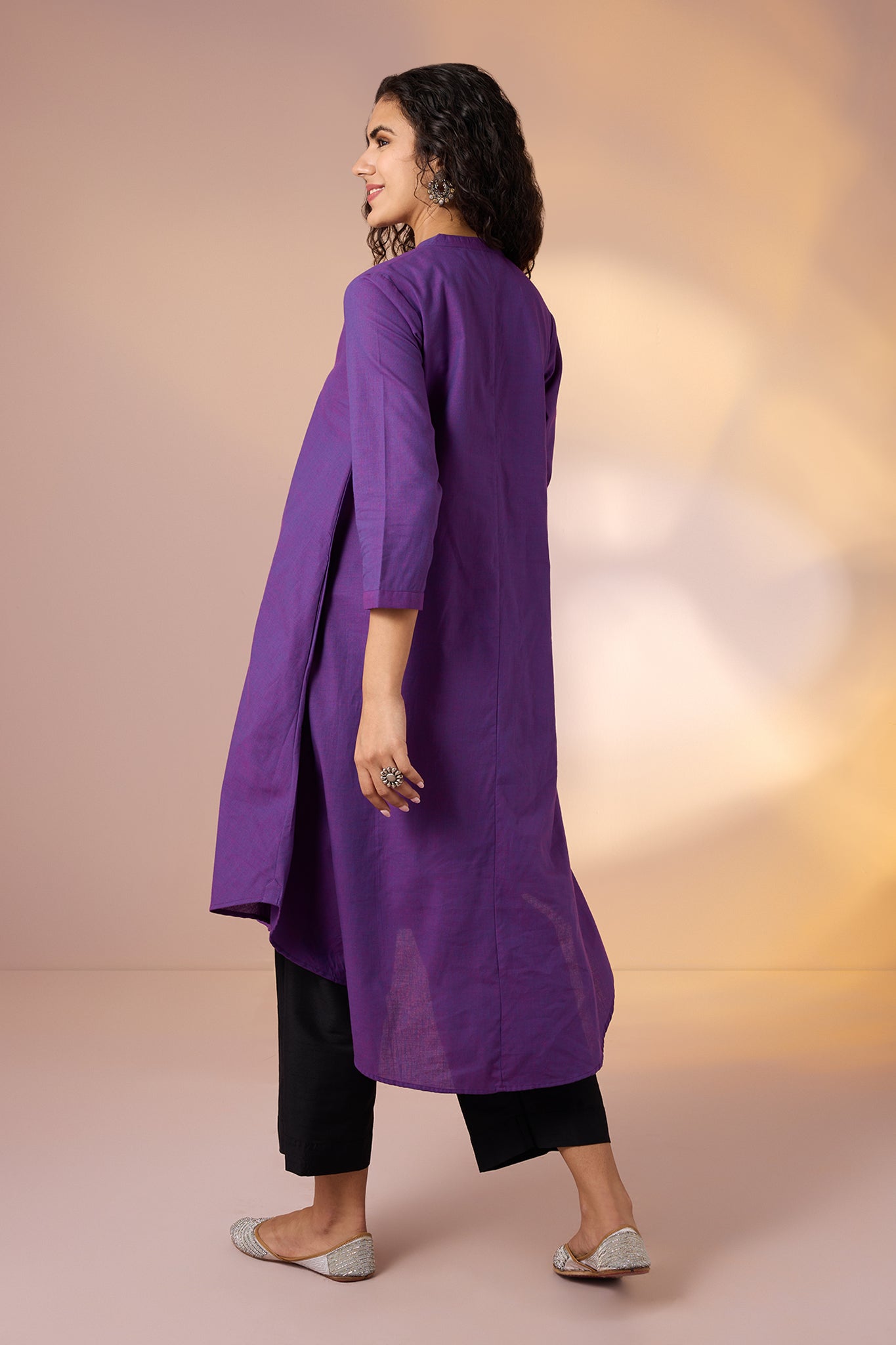 Maati Craft Gulabi Iris Shadow Cotton Asymmetrical Hemline Button Down Tunic