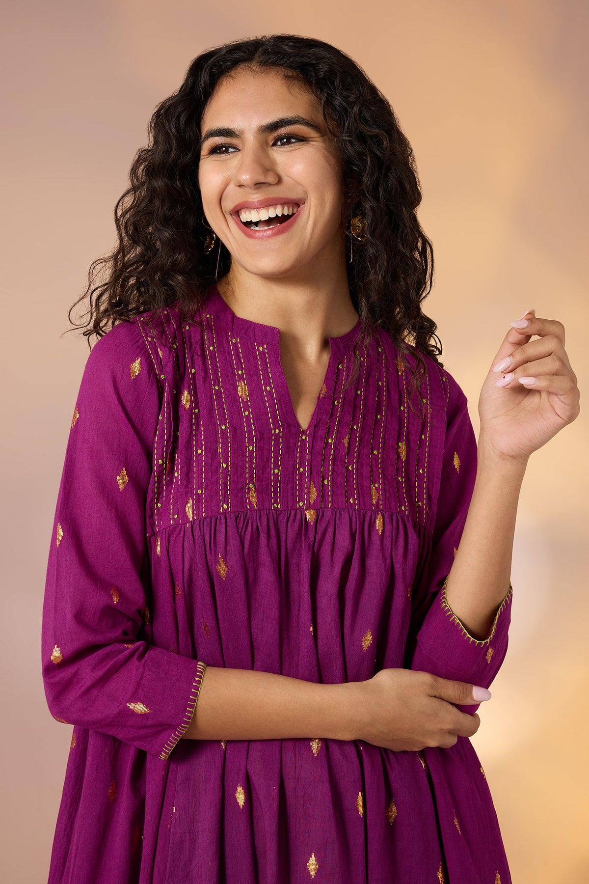 Royal Magenta Gold Pintuck Yoke Anarkali Top