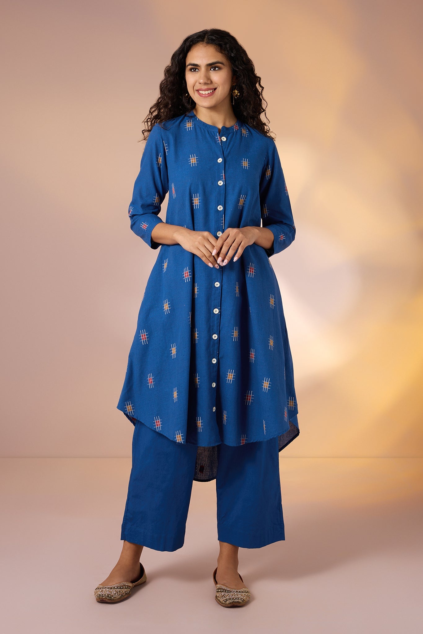 long sleeve button down tunic kurta set