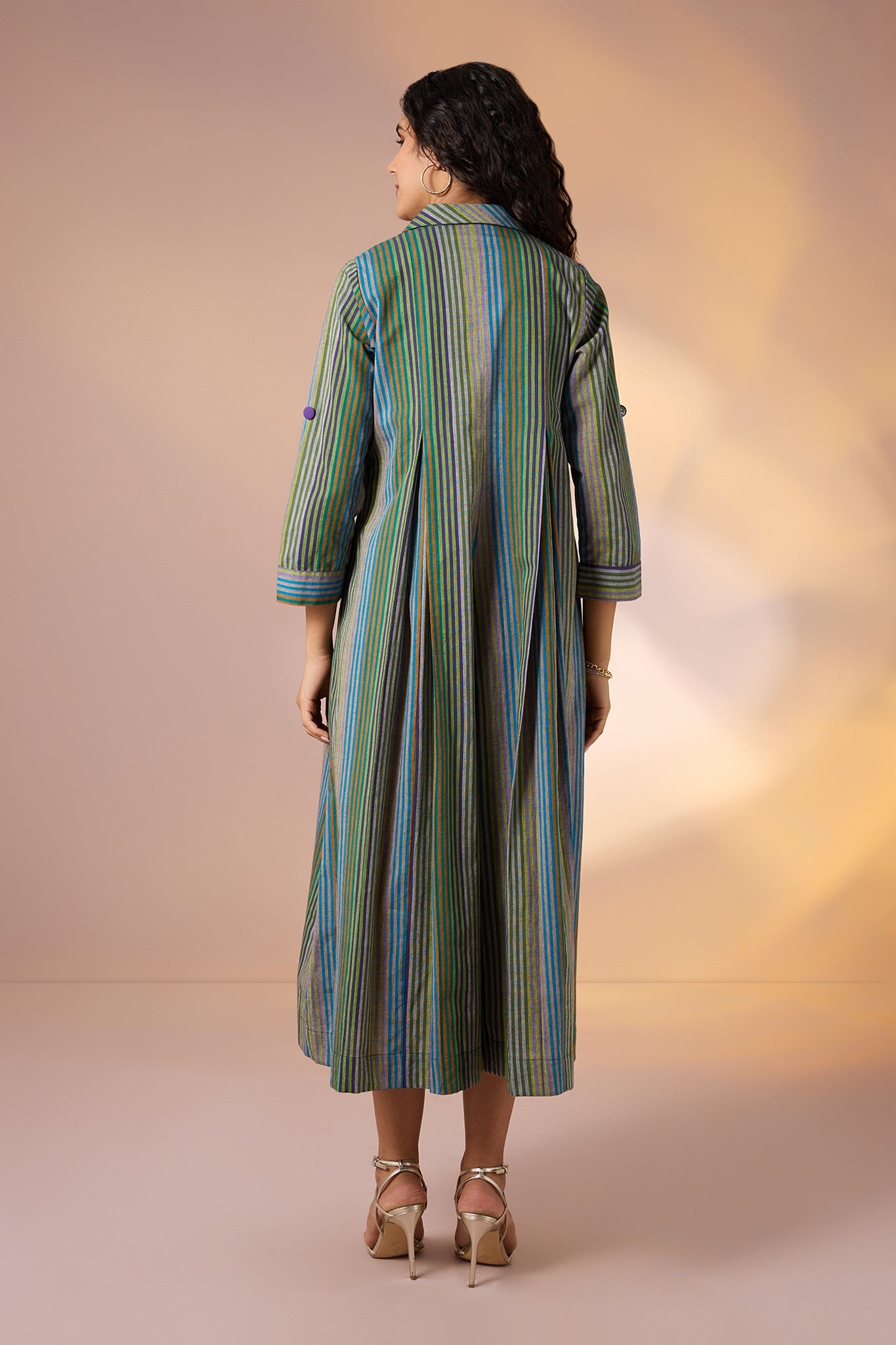 Maati Craft Forest Stripes Jumpsuit with Pockets & Collar