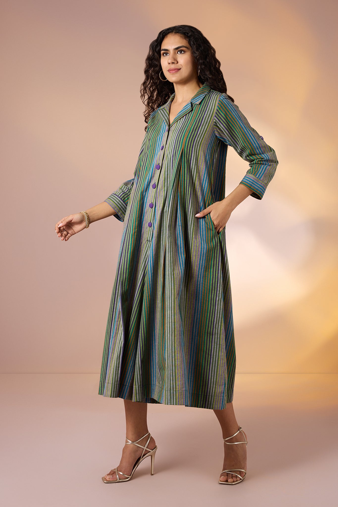 Maati Craft Forest Stripes Jumpsuit with Pockets & Collar